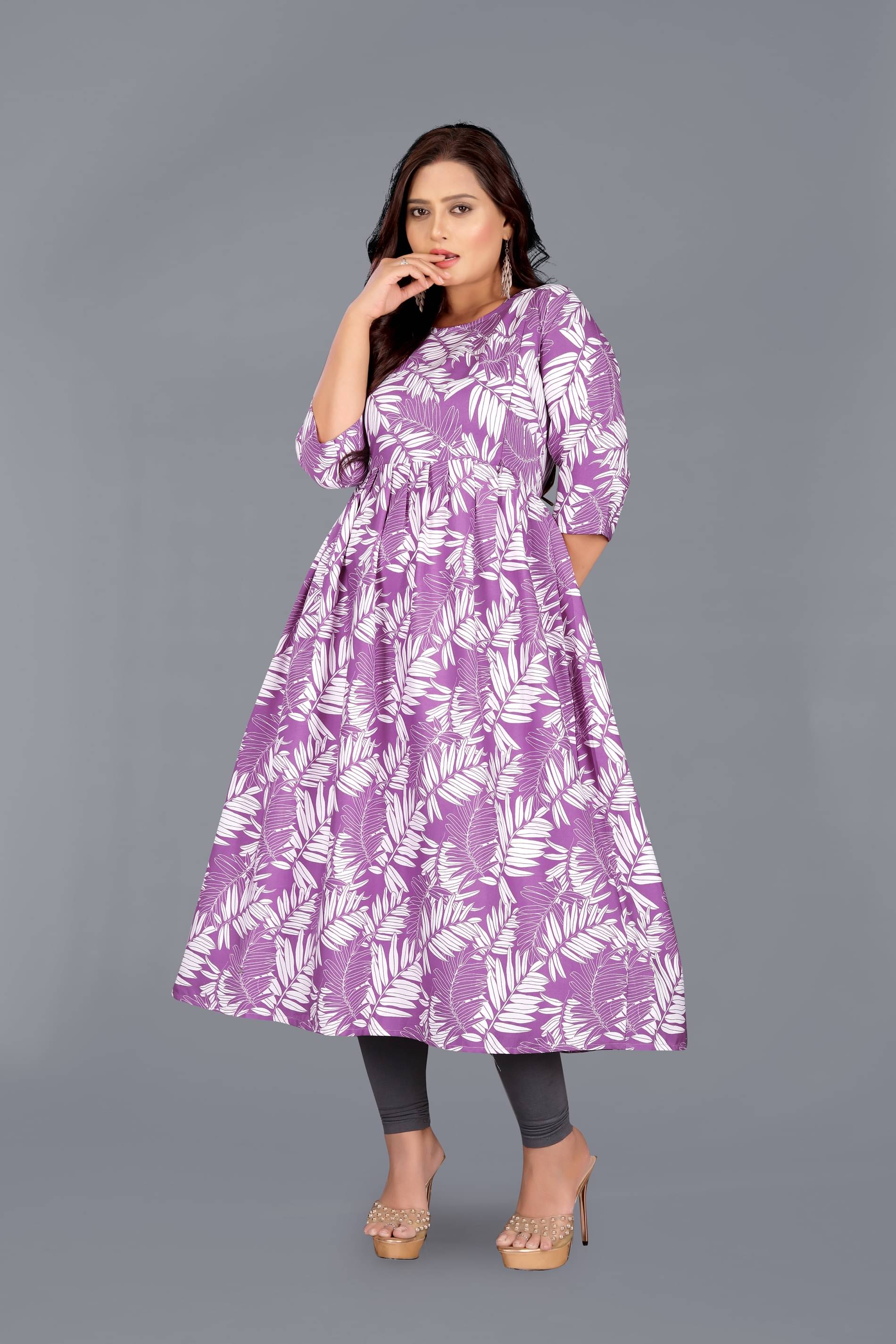 Genric Women Crepe Printed Anarkali Kurti ( Lavender )     			Genric Women Crepe Printed Anarkali Kurti ( Lavender )