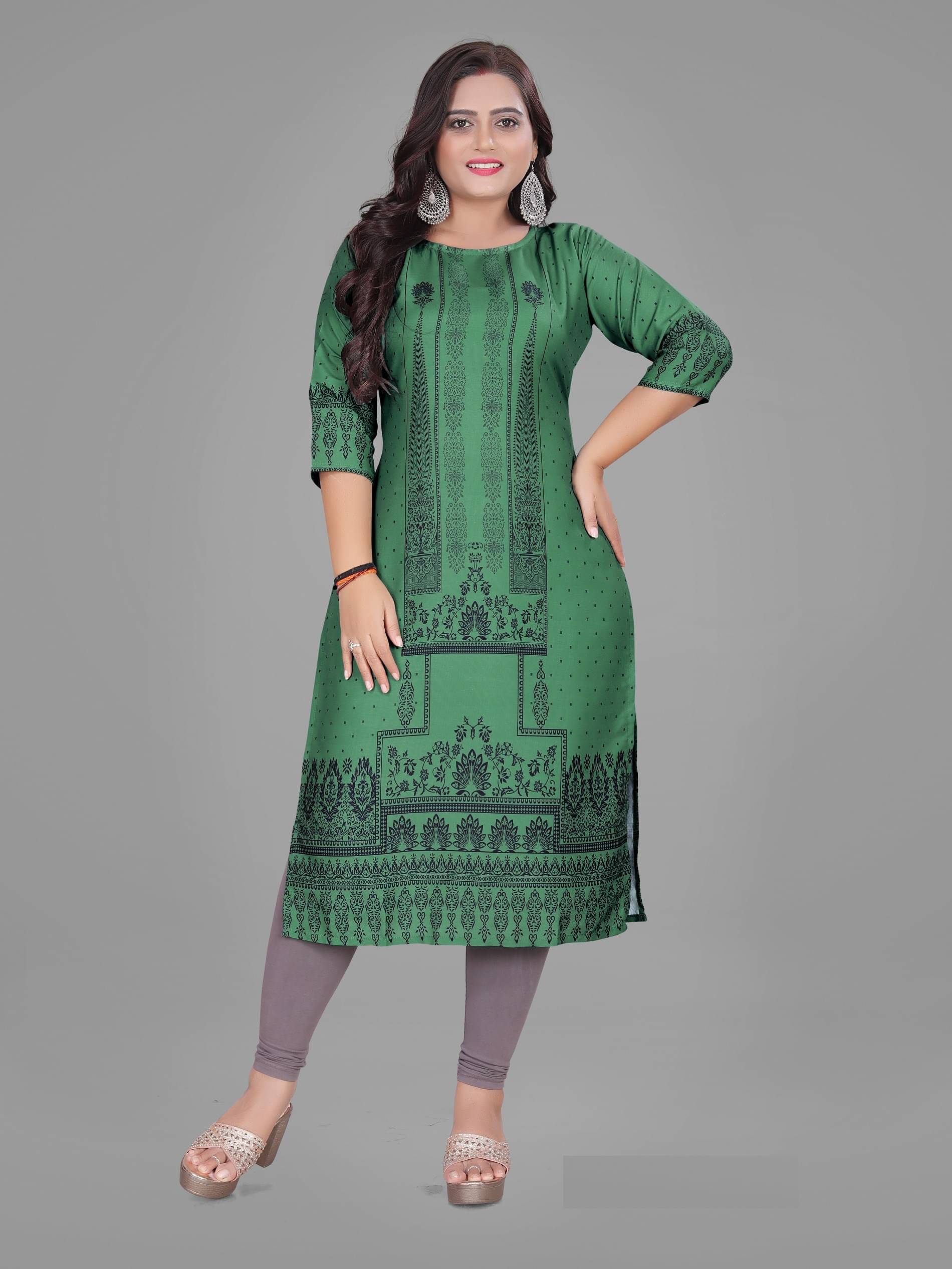     			Genric Women Rayon Printed A-line Kurti ( Green )