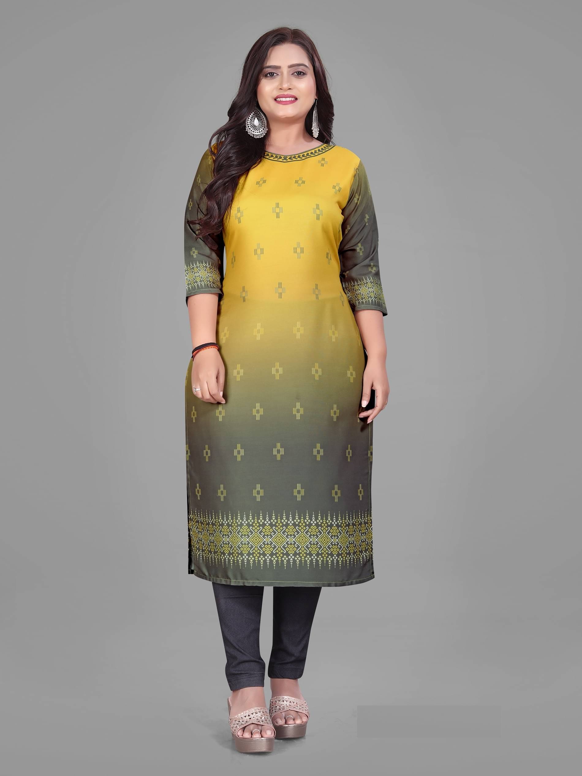 Genric Women Rayon Printed A-line Kurti ( Yellow )     			Genric Women Rayon Printed A-line Kurti ( Yellow )
