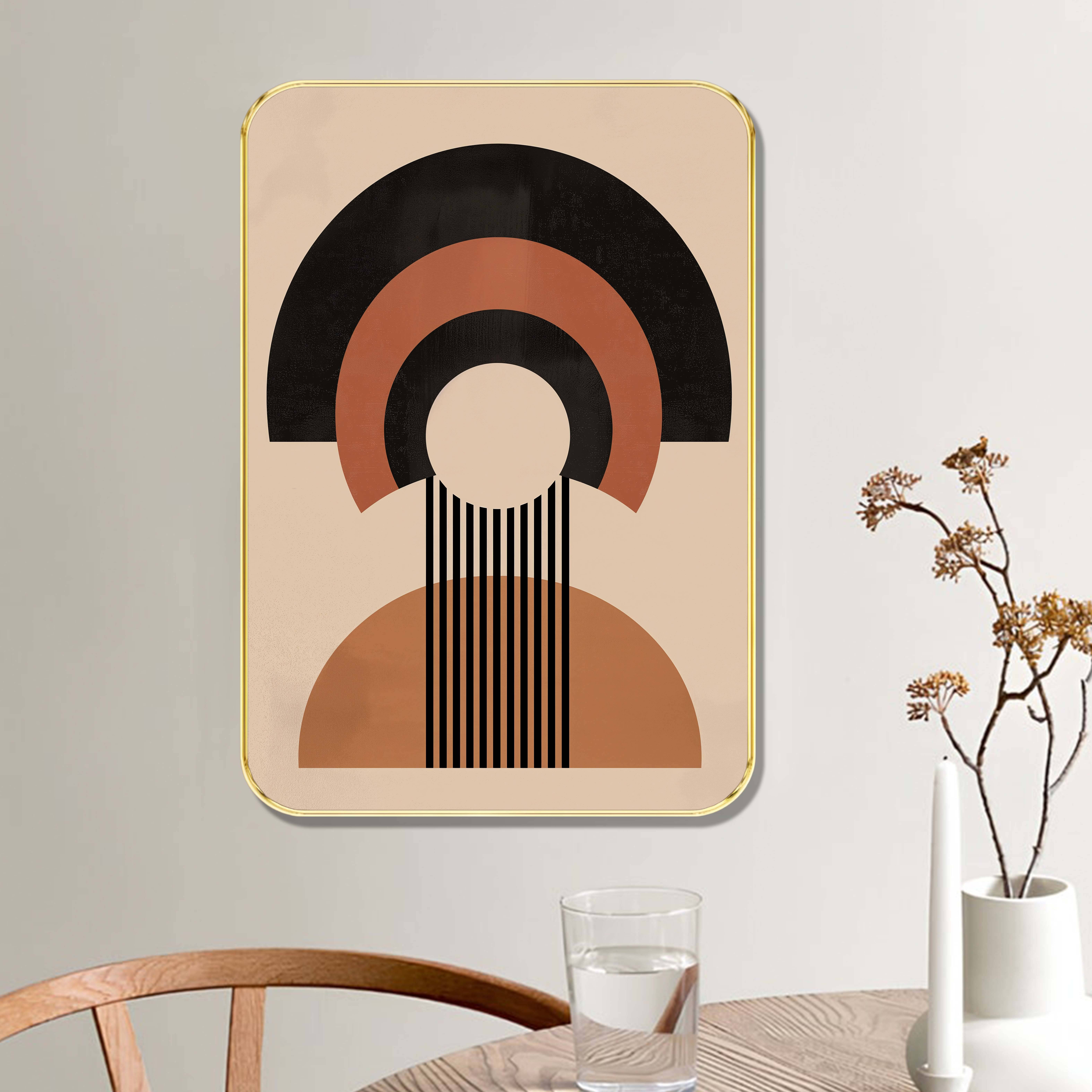     			Geometric Arch Abstract Wall Art Minimalist Framed Print in Black, Terracotta & Beige | Modern Golden Frame Wall Decor for Living Room, Bedroom & Office