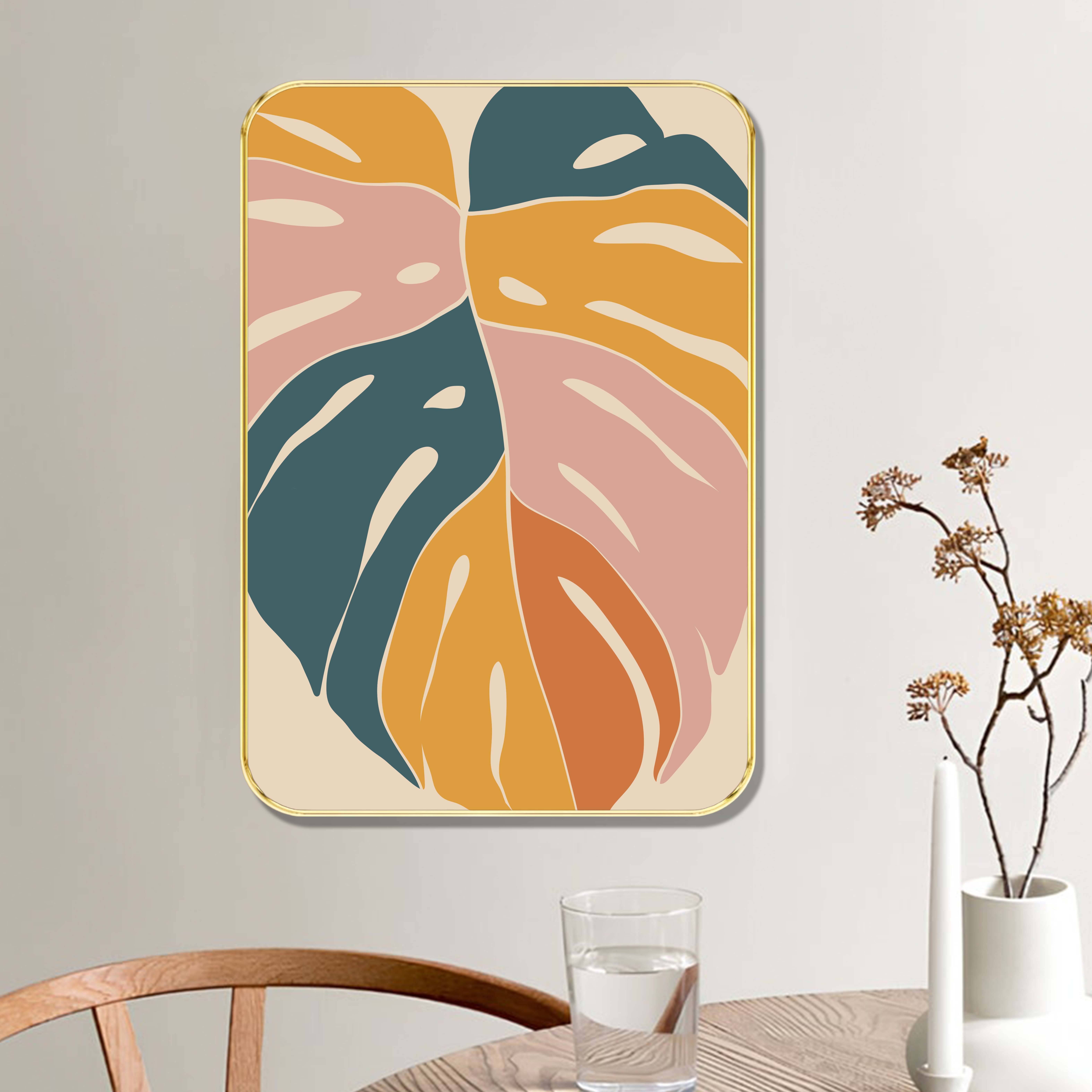 Golden Framed Abstract Monstera Leaf Wall Art – Multicolor Tropical Botanical Painting | Modern Decorative Framed Artwork for Living Room, Bedroom, Office Golden Framed Abstract Monstera Leaf Wall Art – Multicolor Tropical Botanical Painting | Modern Decorative Framed Artwork for Living Room, Bedroom, Office
