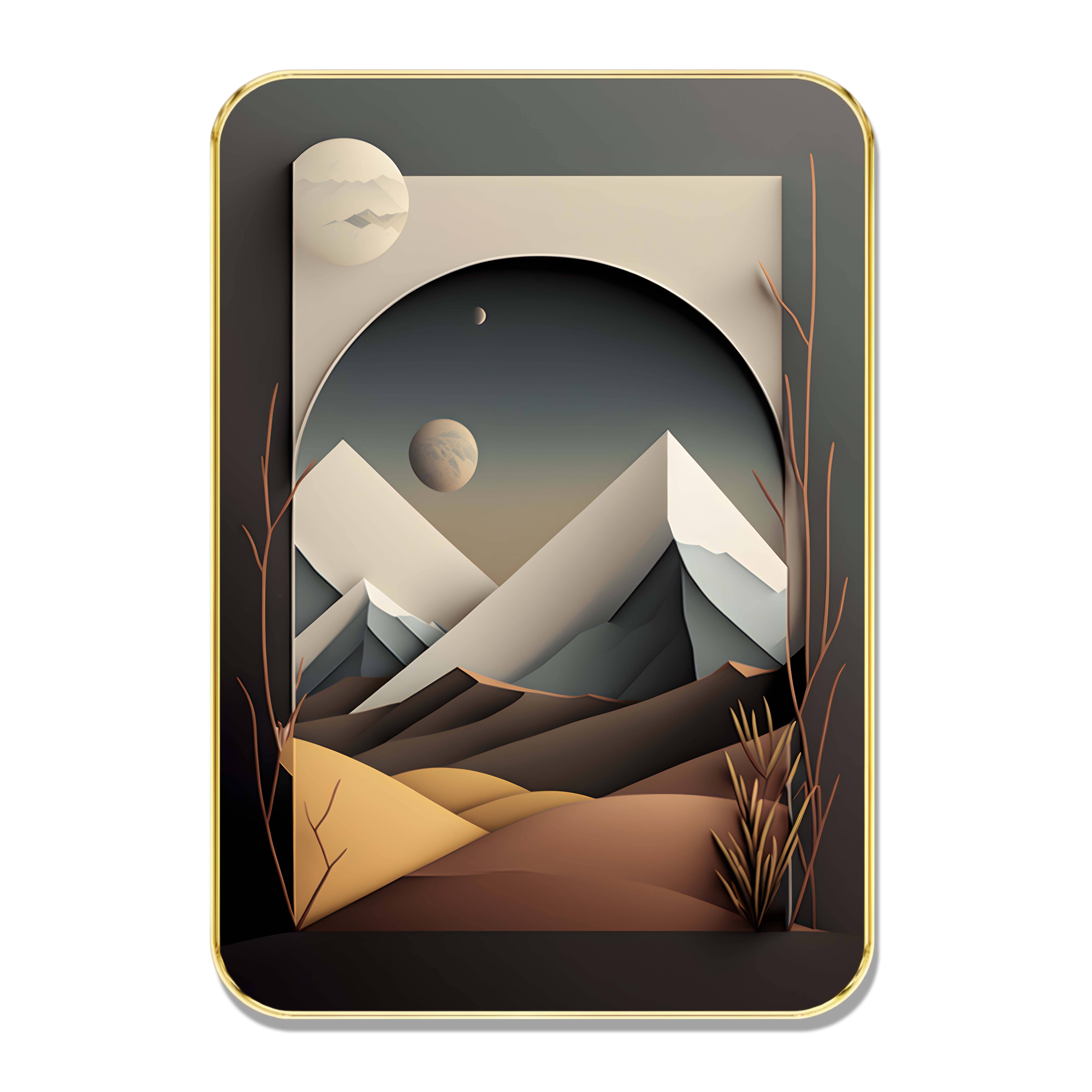     			Golden Framed Abstract Mountain Wall Art – Modern 3D Landscape with Moons & Peaks | Minimalist Decorative Painting for Living Room, Bedroom, Office