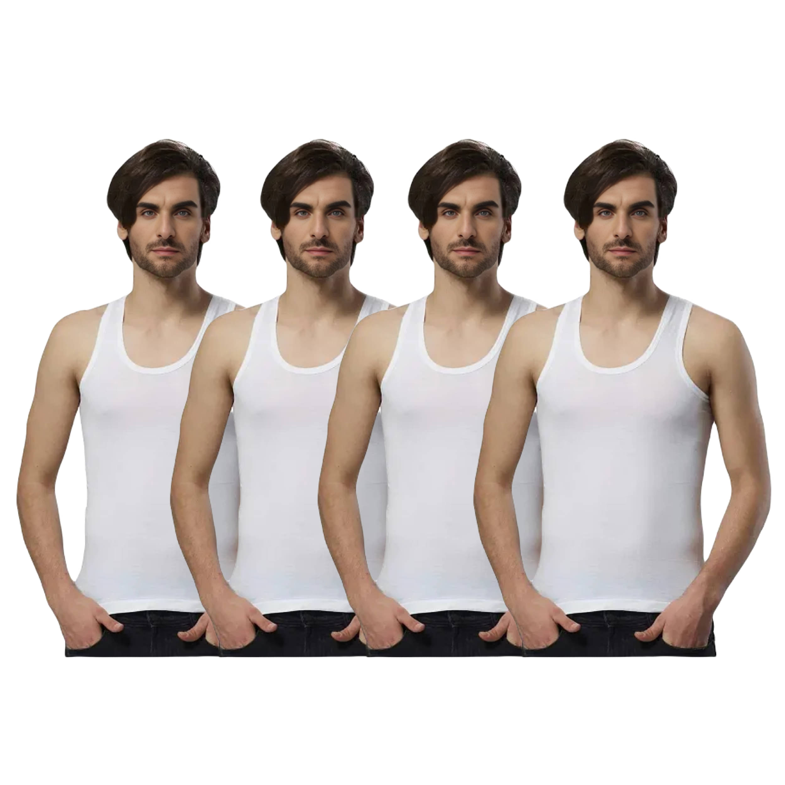     			INNERO Pack of 4 Cotton Basic Vest For Men ( White )
