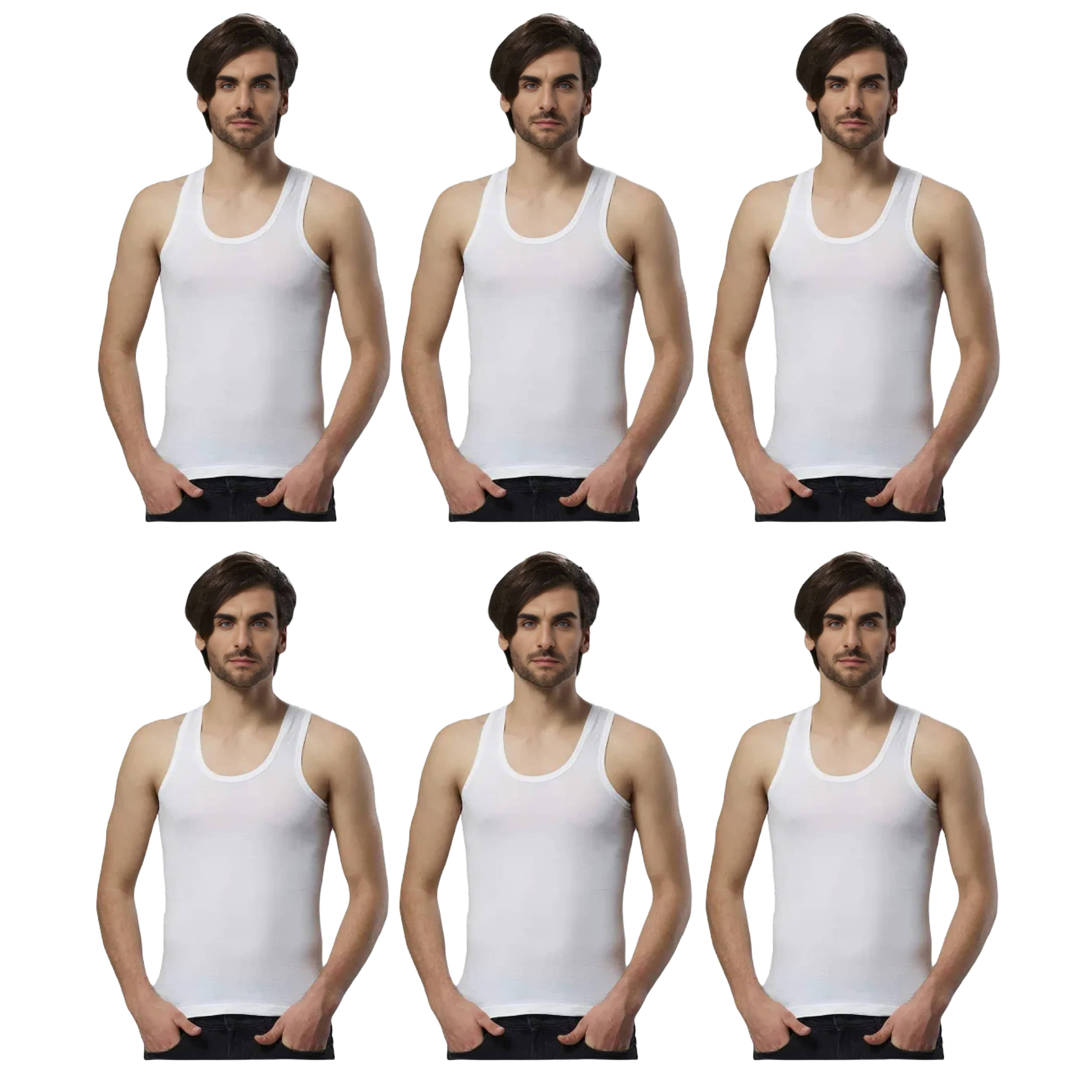     			INNERO Pack of 6 Cotton Basic Vest For Men ( White )