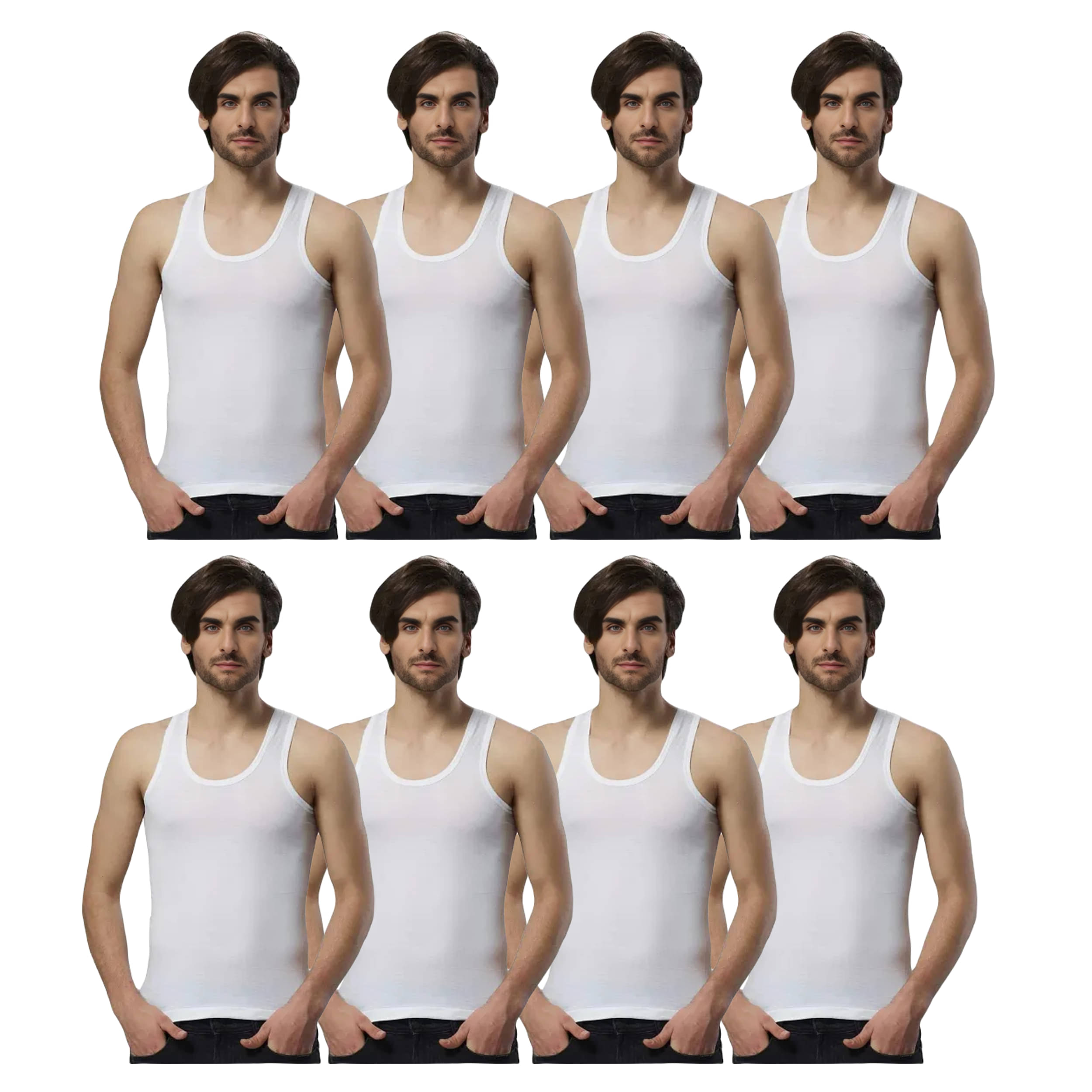     			INNERO Pack of 8 Cotton Basic Vest For Men ( White )
