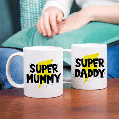     			InShreys Super Mummy & Daddy Graphic Ceramic Coffee Mug 330 mL ( Pack of 2 )