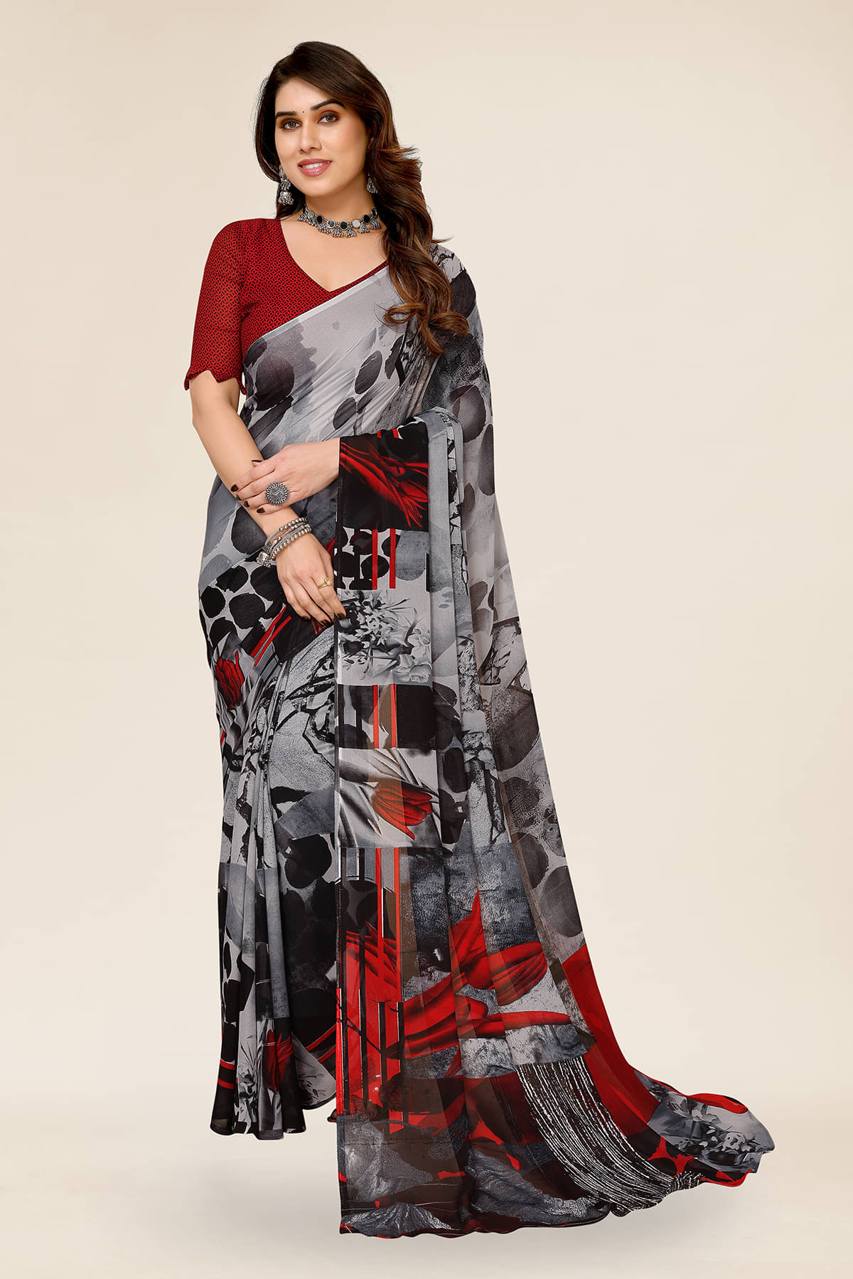 Kashvi Sarees Georgette Printed Chanderi saree With Unstitched Blouse Piece ( Black ) Kashvi Sarees Georgette Printed Chanderi saree With Unstitched Blouse Piece ( Black )