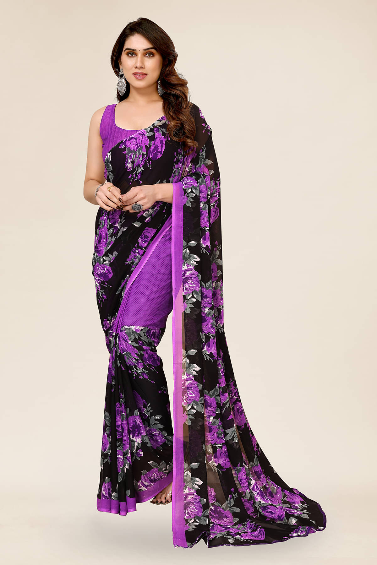 Kashvi Sarees Georgette Printed Chanderi saree With Unstitched Blouse Piece ( Purple ) Kashvi Sarees Georgette Printed Chanderi saree With Unstitched Blouse Piece ( Purple )