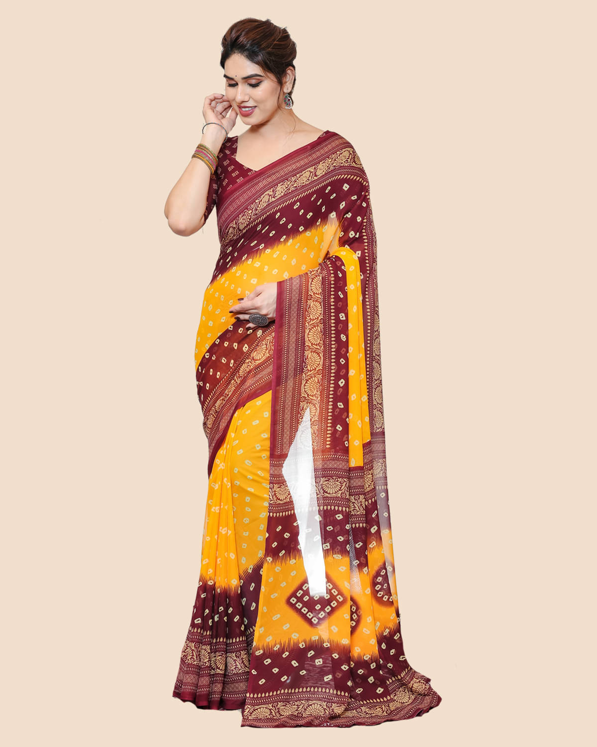 Kashvi Sarees Georgette Printed Chanderi saree With Unstitched Blouse Piece ( Yellow ) Kashvi Sarees Georgette Printed Chanderi saree With Unstitched Blouse Piece ( Yellow )