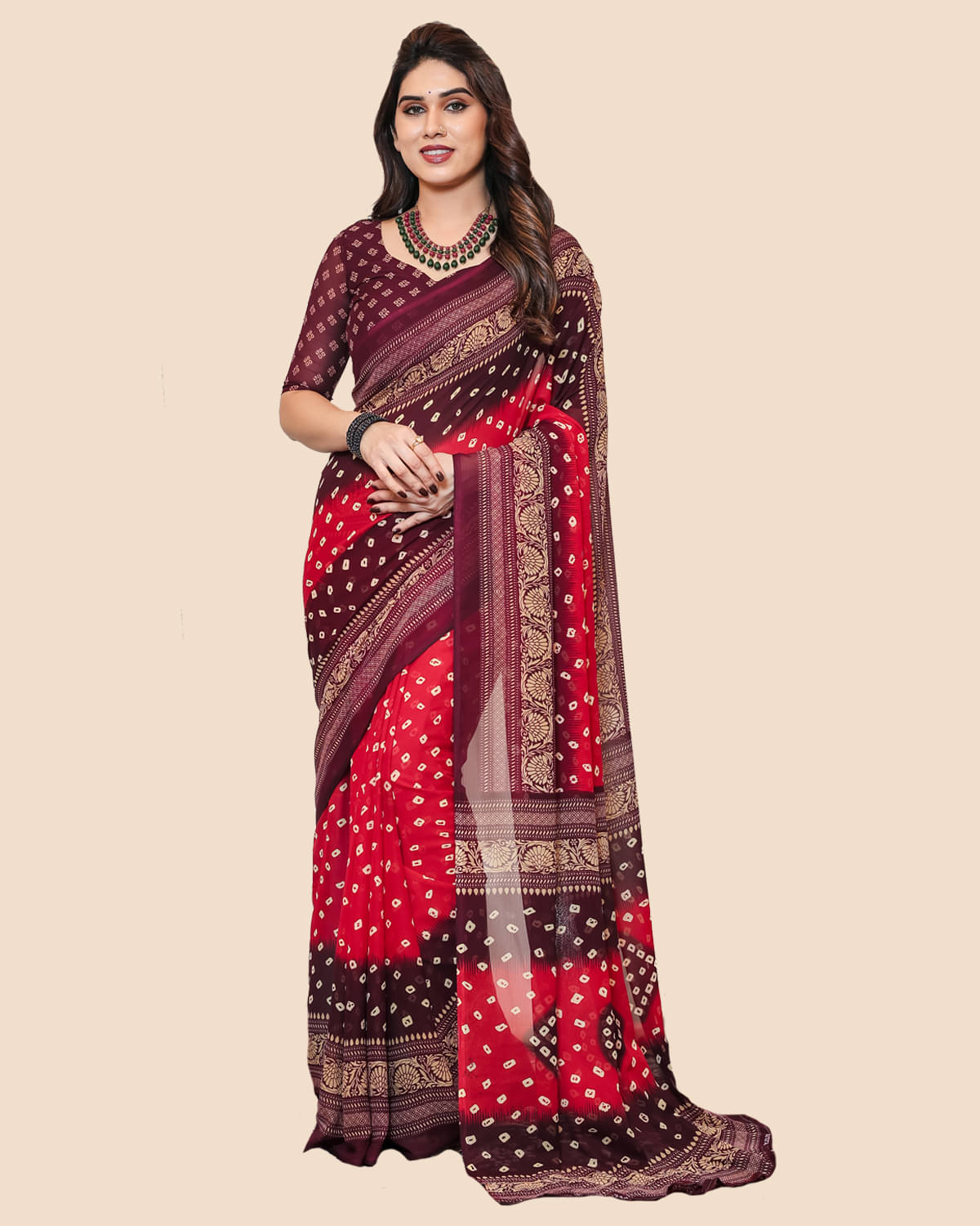 Kashvi Sarees Georgette Printed Chanderi saree With Unstitched Blouse Piece ( Red ) Kashvi Sarees Georgette Printed Chanderi saree With Unstitched Blouse Piece ( Red )