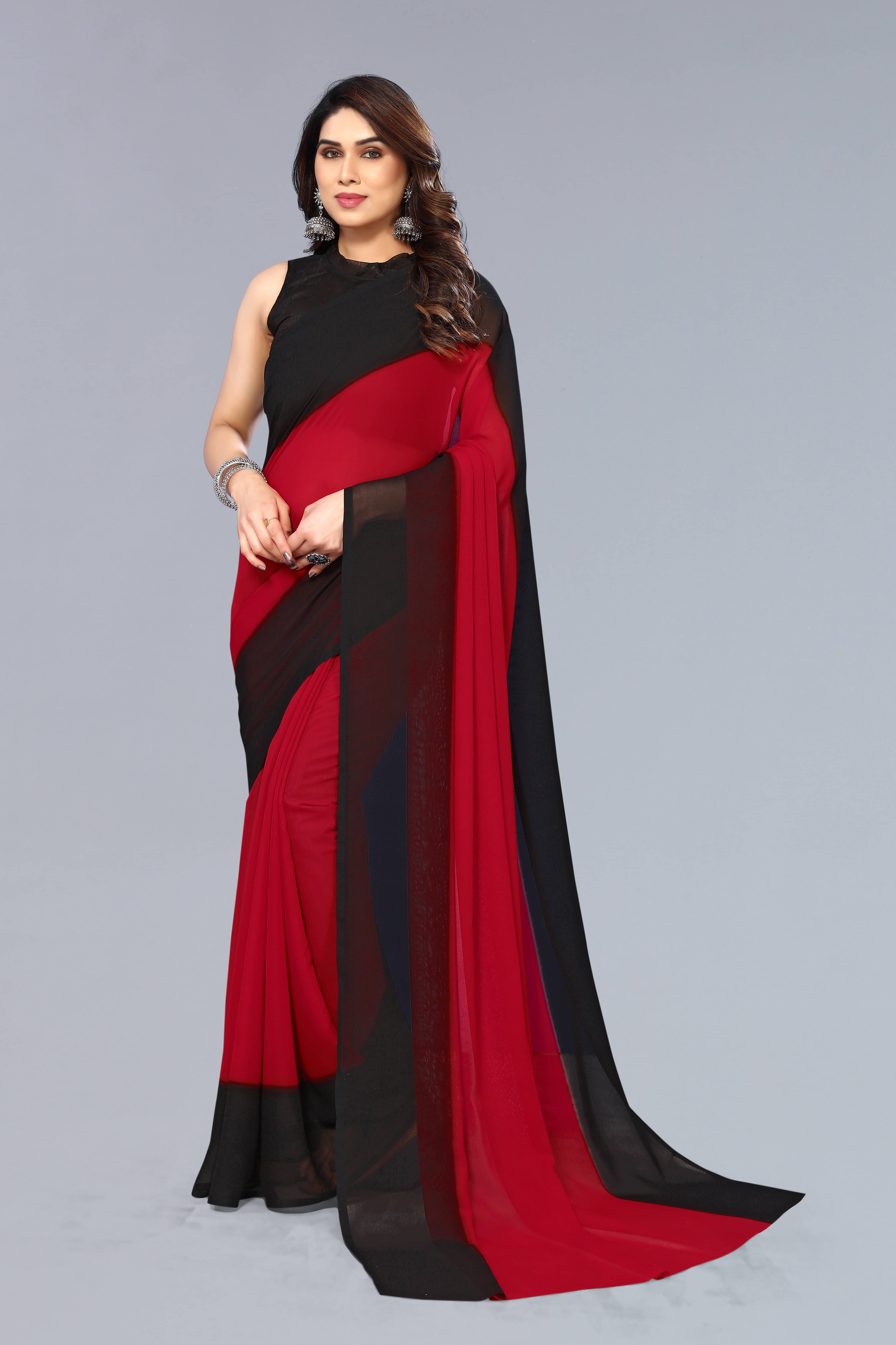 Kashvi Sarees Georgette Solid Kasavu Saree With Unstitched Blouse Piece ( Black ) Kashvi Sarees Georgette Solid Kasavu Saree With Unstitched Blouse Piece ( Black )