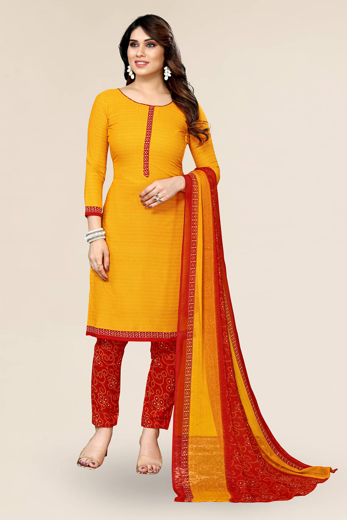 Kashvi Sarees Women Crepe Unstitched Dress Material ( Yellow ) Kashvi Sarees Women Crepe Unstitched Dress Material ( Yellow )