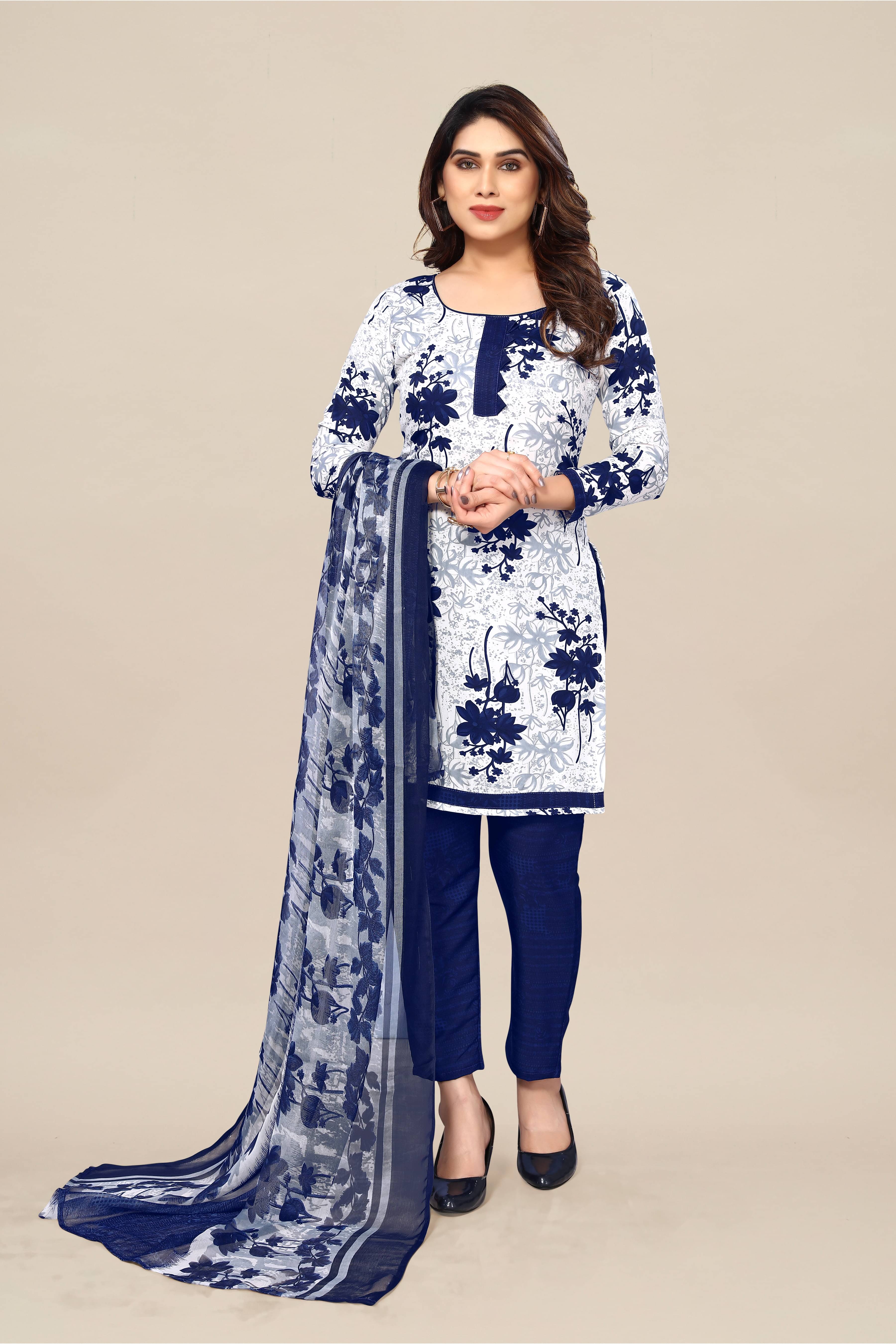     			Kashvi Sarees Women Crepe Unstitched Dress Material ( White )