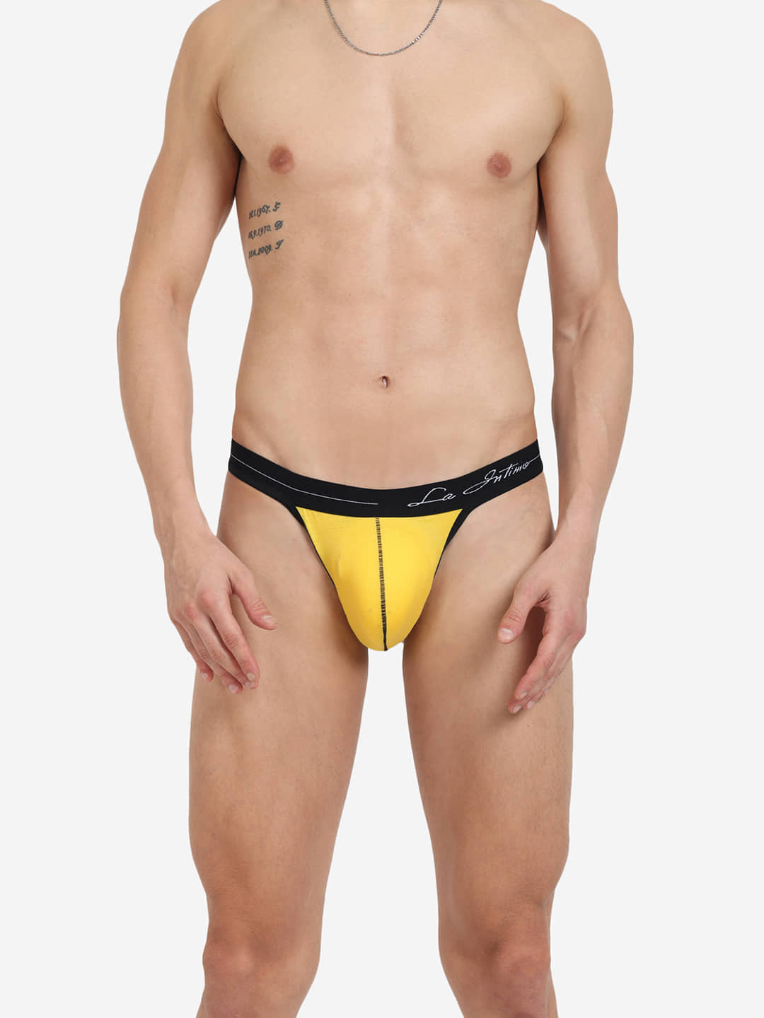 La Intimo Pack of 1 Cotton Blend Thongs For Men's ( Yellow )