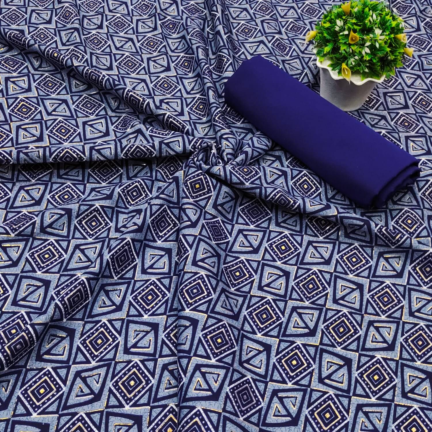 Maa Ambey Creation Women Crepe Unstitched Dress Material ( Navy Blue ) Maa Ambey Creation Women Crepe Unstitched Dress Material ( Navy Blue )