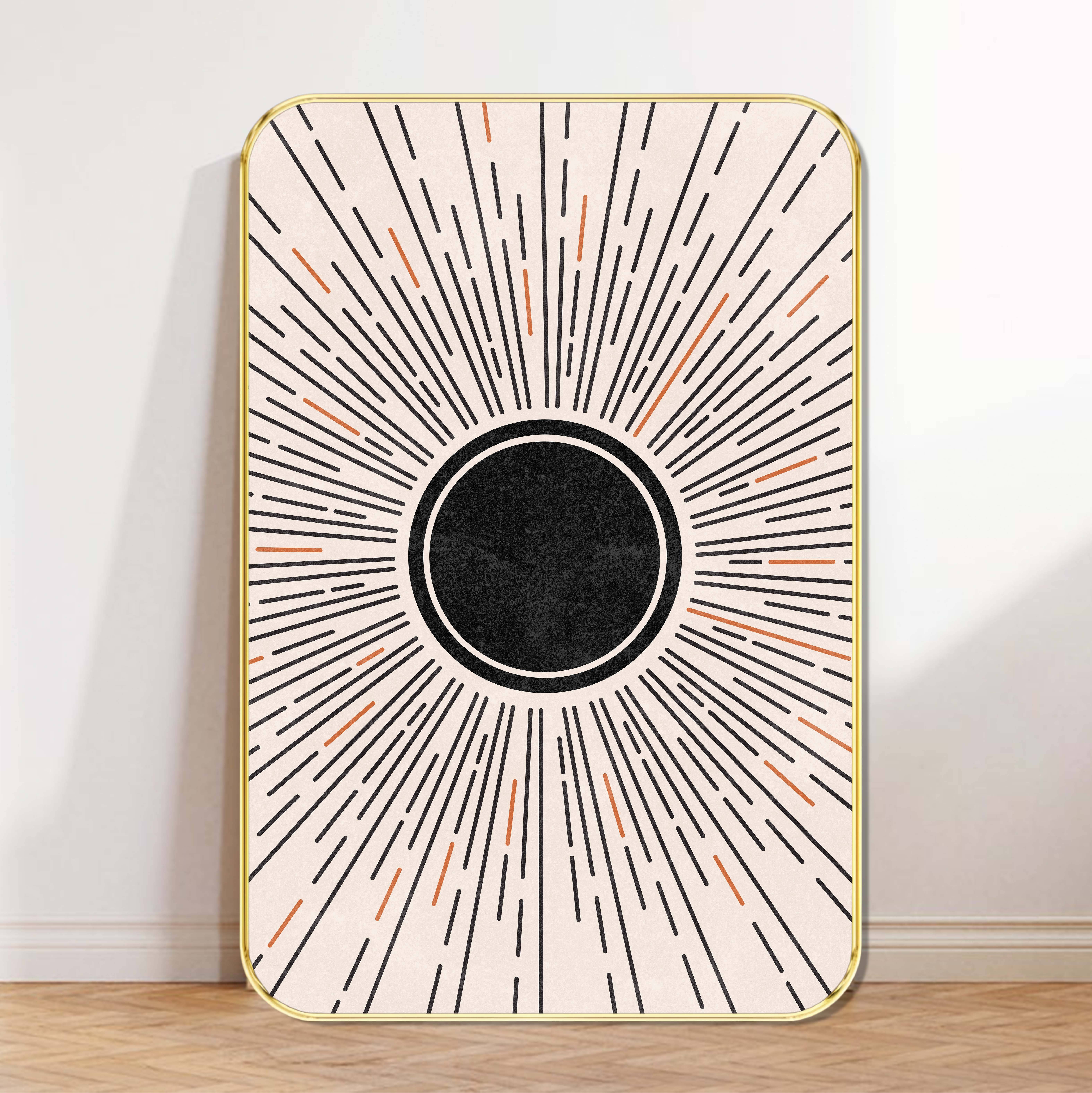     			Minimal Sunburst Wall Art | Abstract Radiant Circle Modern Framed Painting | Geometric Line Art for Living Room, Office, or Studio | Contemporary Spiritual Home Decor