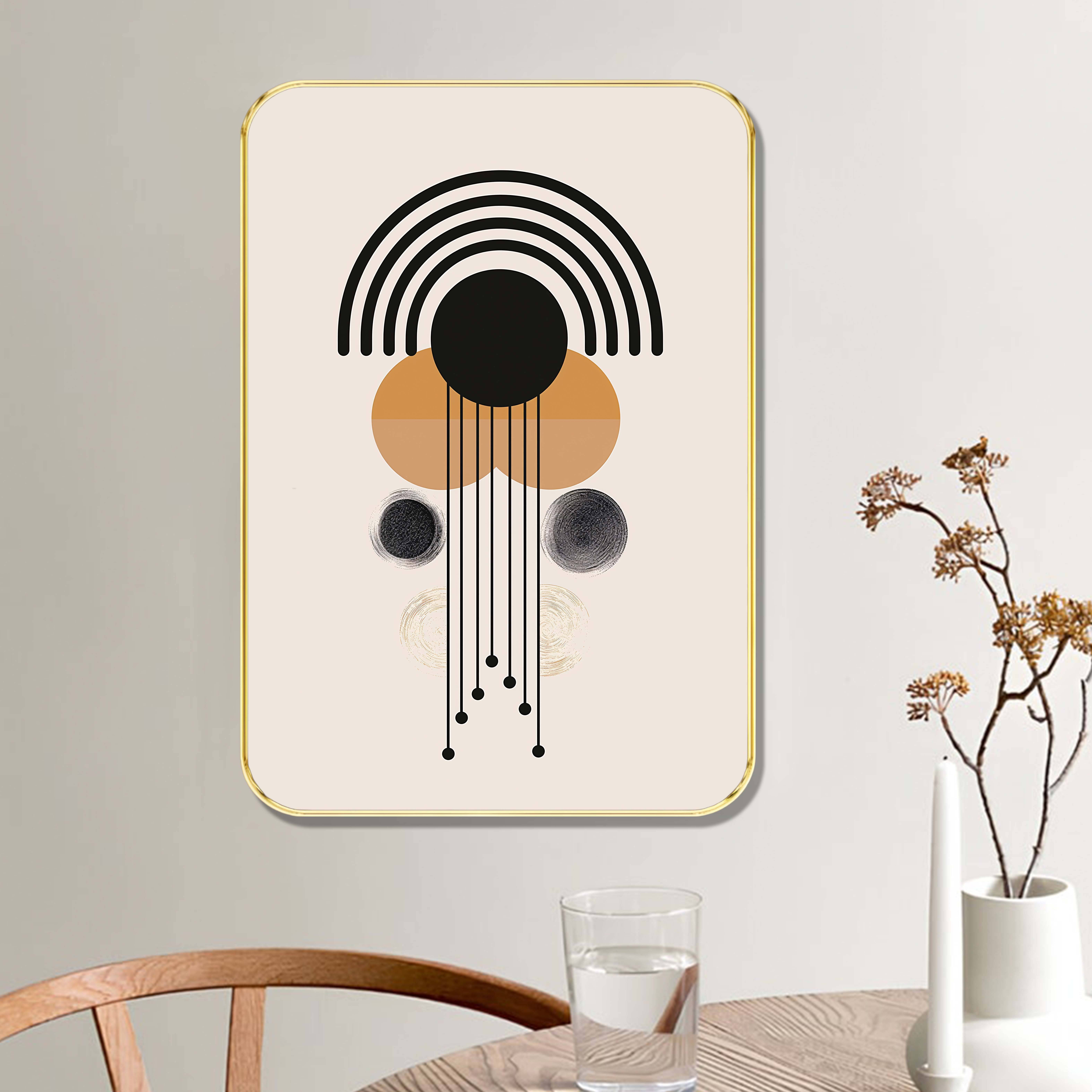 Modern Abstract Geometric Wall Art Framed Print with Black Lines & Earth-Tone Circles | Minimalist Boho Wall Decor with Gold Frame for Living Room, Bedroom & Office Modern Abstract Geometric Wall Art Framed Print with Black Lines & Earth-Tone Circles | Minimalist Boho Wall Decor with Gold Frame for Living Room, Bedroom & Office