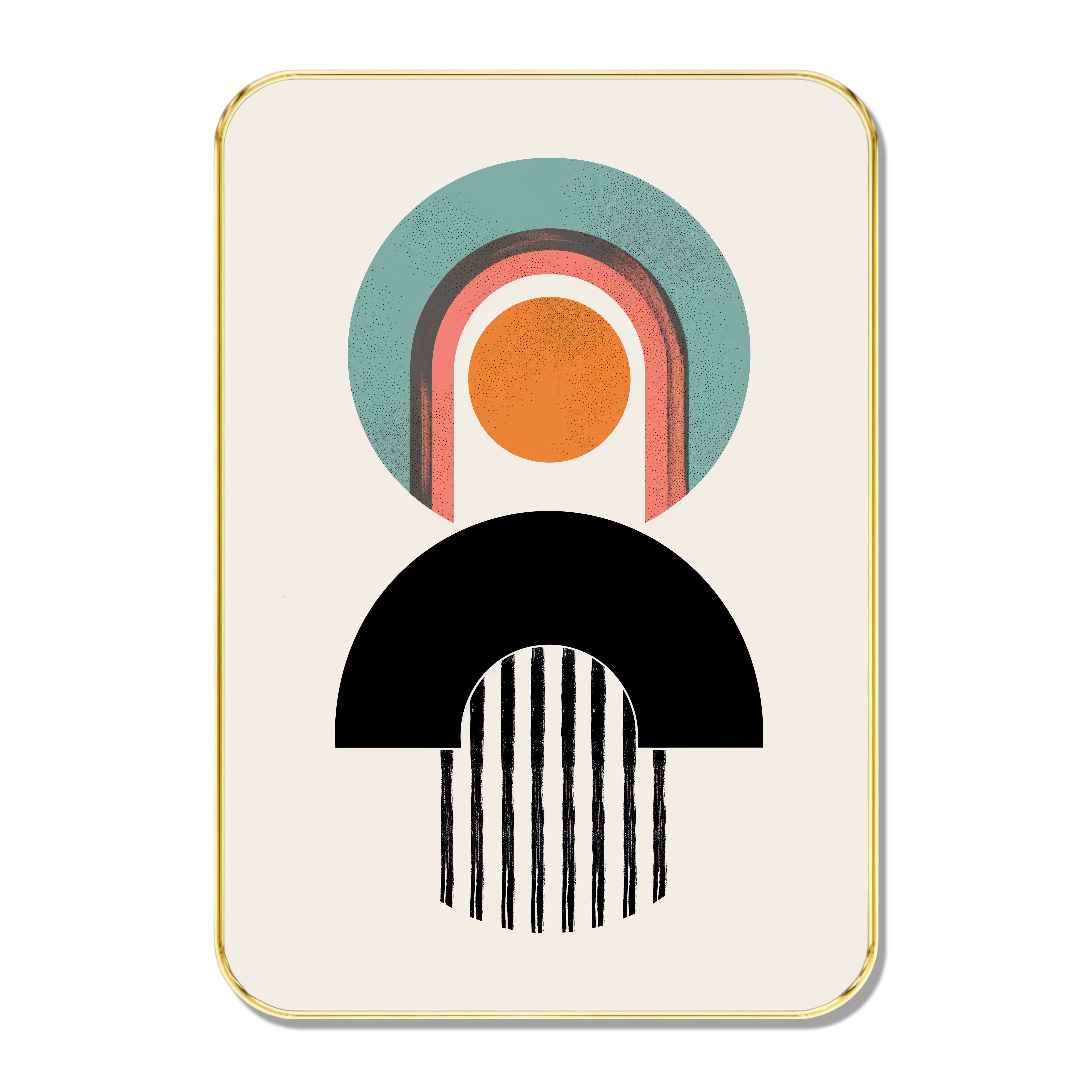     			Modern Abstract Geometric Wall Art | Rainbow Arch & Rising Sun Minimalist Print | Gold-Tone Metal Frame | Ready-to-Hang Decorative Painting for Living Room, Bedroom & Office