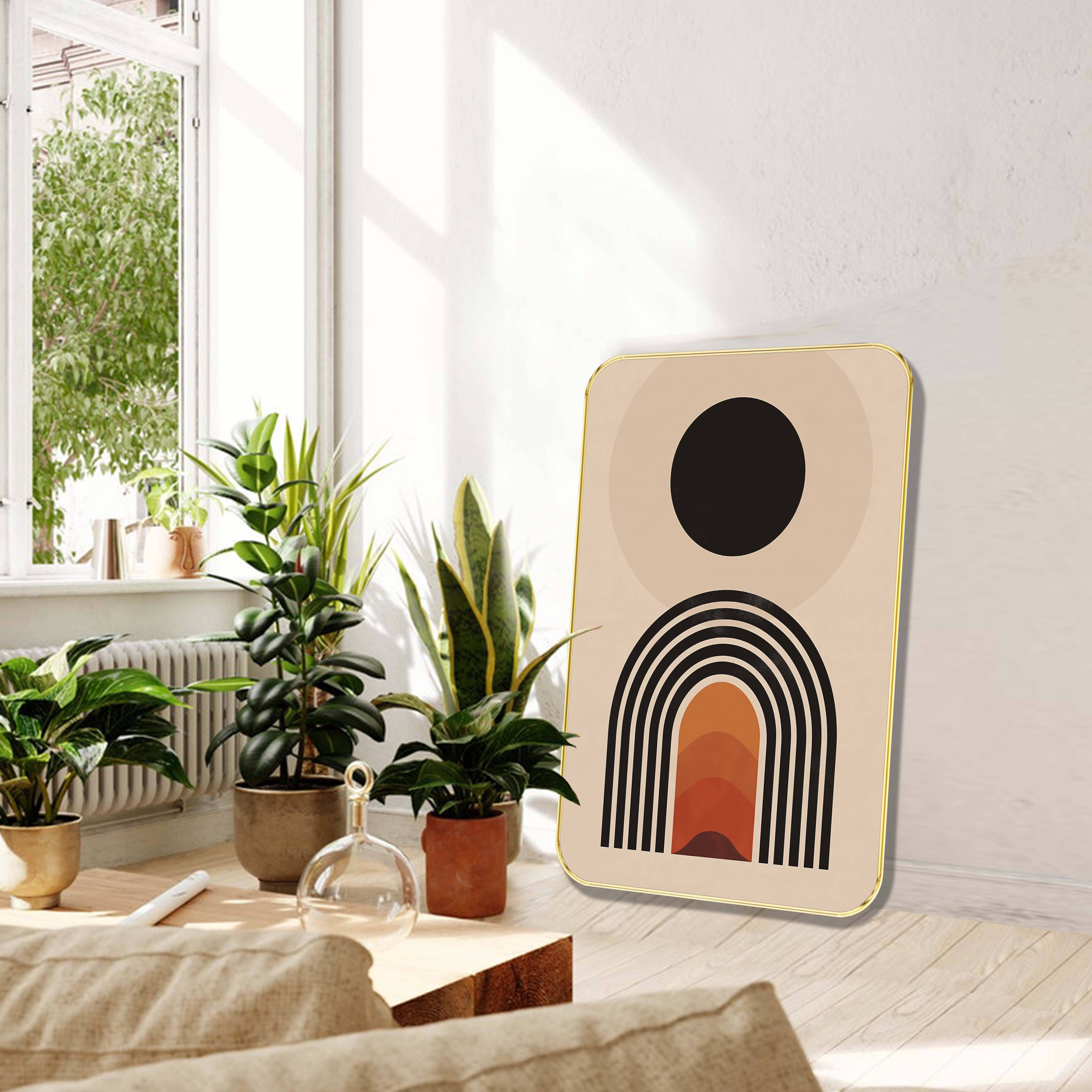 Modern Arch & Sun Wall Art Minimalist Abstract Print in Black, Beige & Terracotta | Framed Geometric Artwork with Golden Frame for Living Room, Bedroom & Office Decor Modern Arch & Sun Wall Art Minimalist Abstract Print in Black, Beige & Terracotta | Framed Geometric Artwork with Golden Frame for Living Room, Bedroom & Office Decor