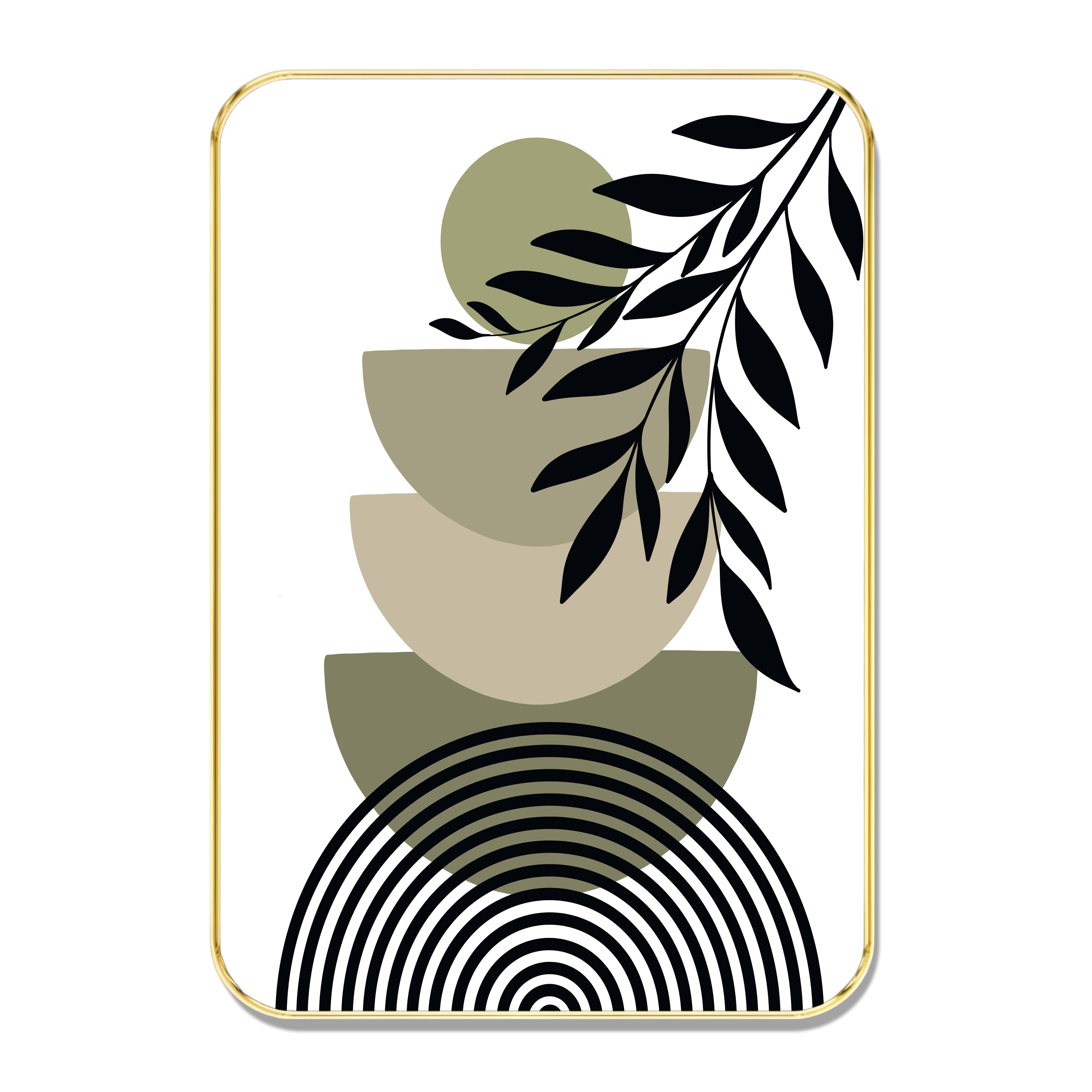 Modern Botanical Abstract Wall Art – Stacked Shape & Leaf Design with Golden Frame | Minimalist Decorative Painting for Living Room, Bedroom & Office Modern Botanical Abstract Wall Art – Stacked Shape & Leaf Design with Golden Frame | Minimalist Decorative Painting for Living Room, Bedroom & Office