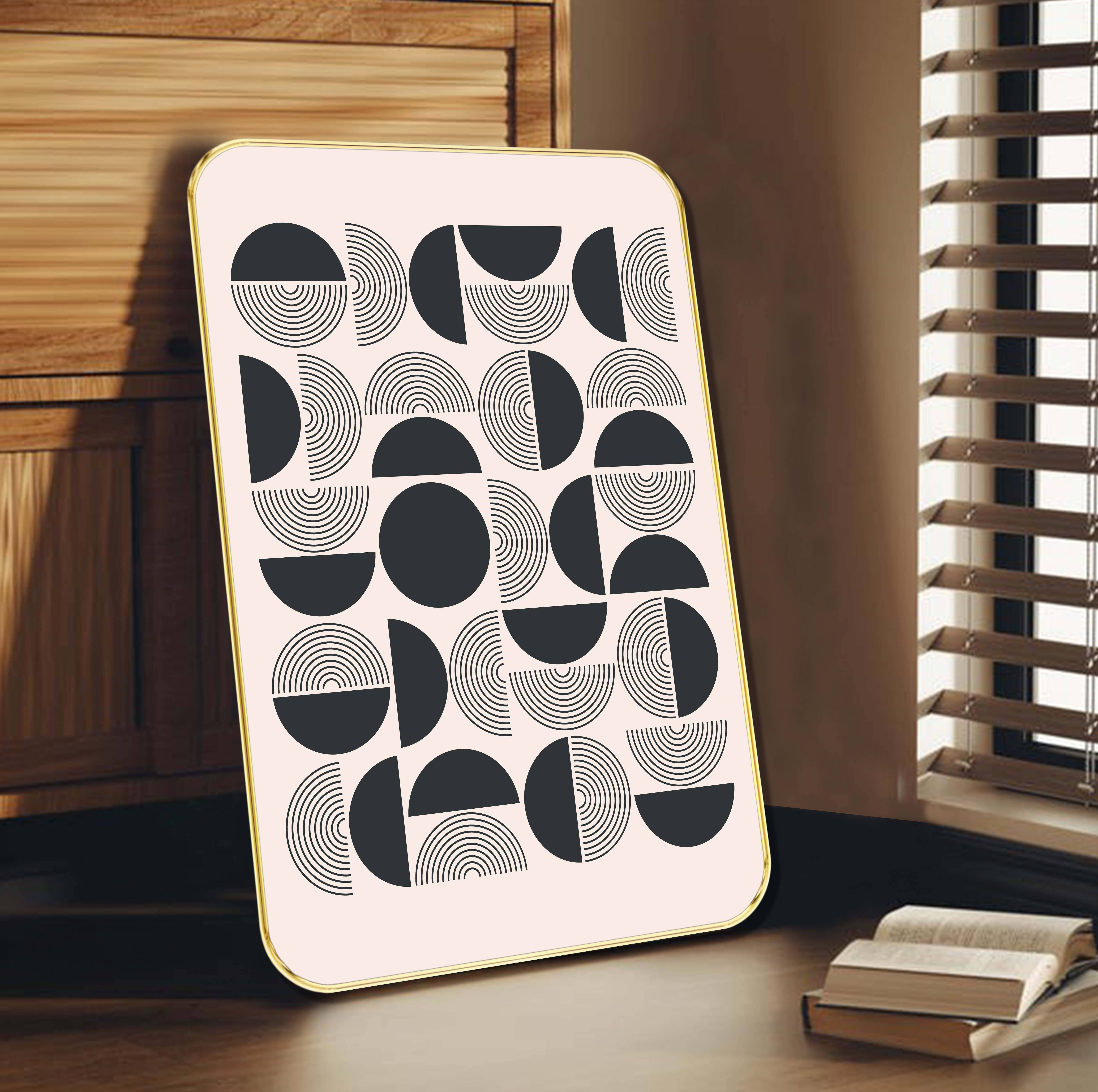 Modern Geometric Pattern Wall Art Framed Abstract Print | Black & Beige Circular and Linear Design with Gold Frame – Contemporary Wall Decor for Living Room, Office & Bedroom Modern Geometric Pattern Wall Art Framed Abstract Print | Black & Beige Circular and Linear Design with Gold Frame – Contemporary Wall Decor for Living Room, Office & Bedroom