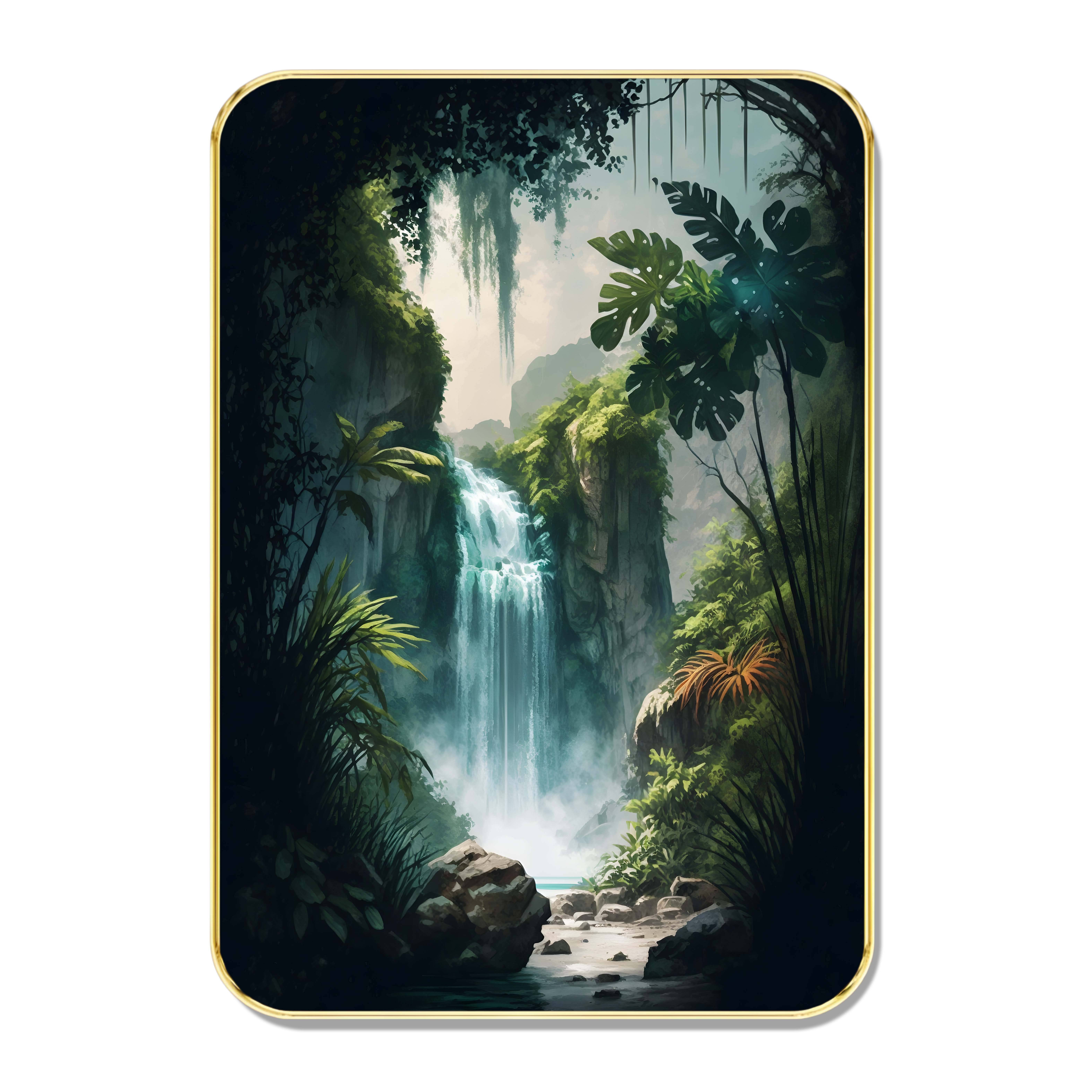     			Mystical Waterfall Forest Wall Art – Nature Landscape Framed Painting for Living Room, Bedroom & Office | Jungle Scenic Artwork with Lush Greenery