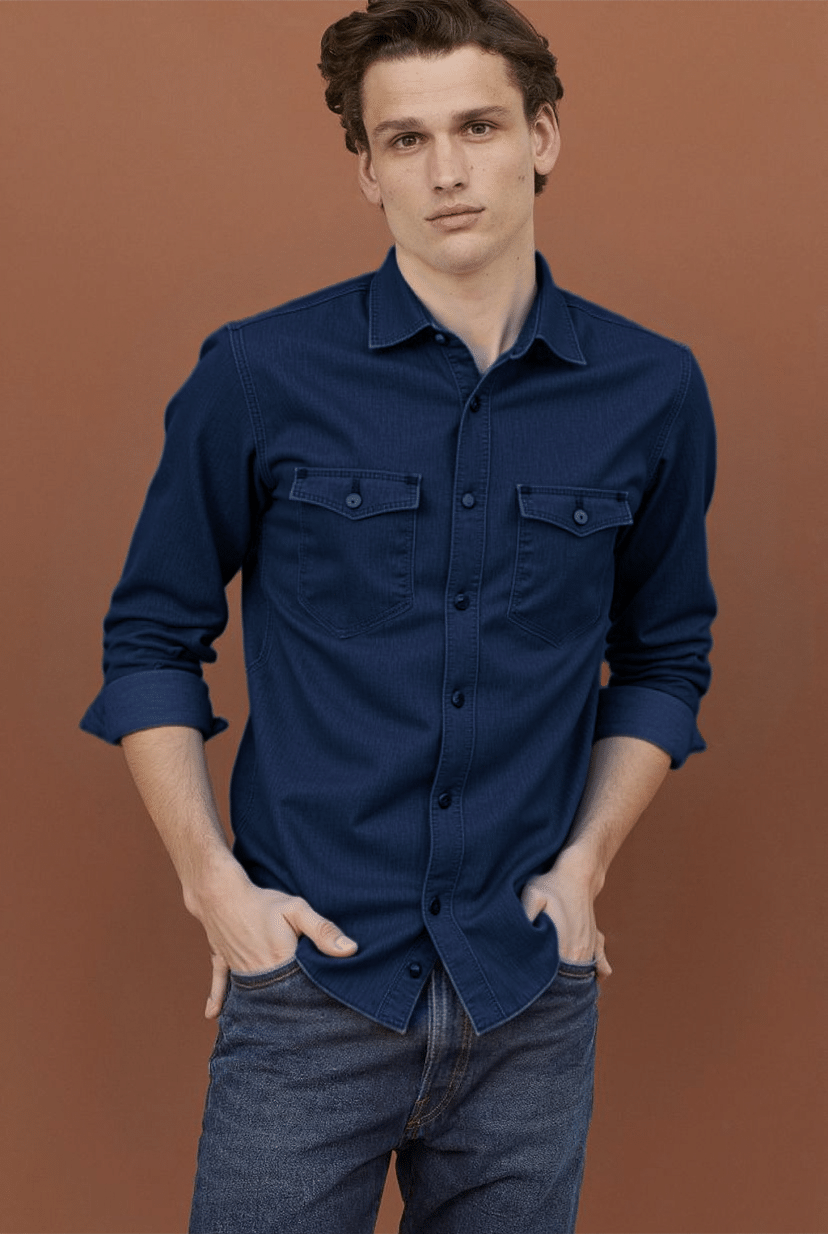     			NEW-18 Denim Regular Fit Solids Full Sleeves Men's Casual Shirt - Navy ( Pack of 1 )