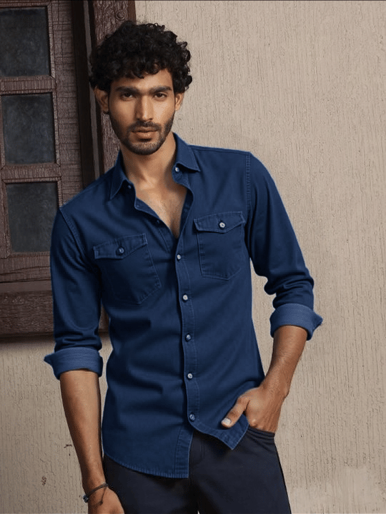 NEW-18 Denim Regular Fit Solids Full Sleeves Men's Casual Shirt - Navy ( Pack of 1 ) NEW-18 Denim Regular Fit Solids Full Sleeves Men's Casual Shirt - Navy ( Pack of 1 )