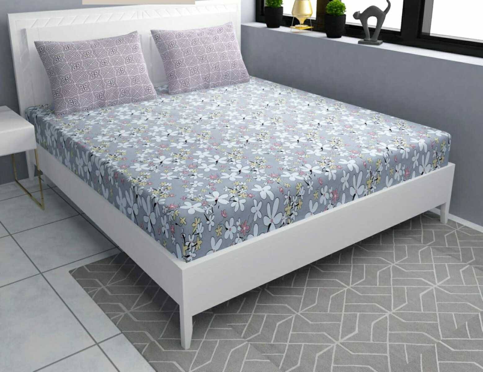 NeLeo Poly Cotton Floral Fitted 1 Bedsheet with 2 Pillow Covers ( King Size ) - Brown NeLeo Poly Cotton Floral Fitted 1 Bedsheet with 2 Pillow Covers ( King Size ) - Brown