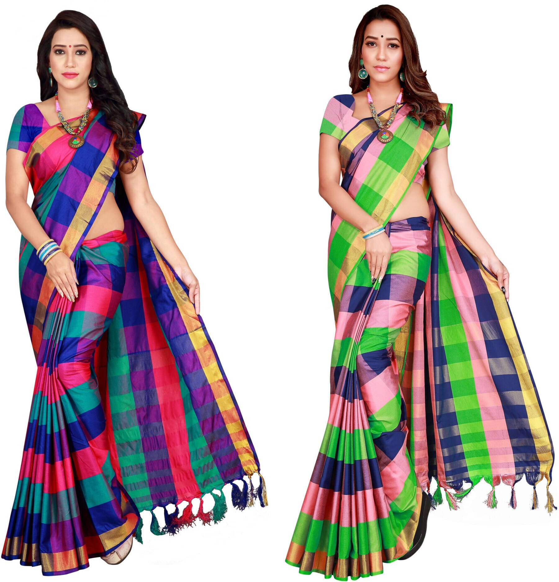 Priyansh Creation Cotton Silk Checks Saree With Unstitched Blouse Piece ( Multicolor )     			Priyansh Creation Cotton Silk Checks Saree With Unstitched Blouse Piece ( Multicolor )