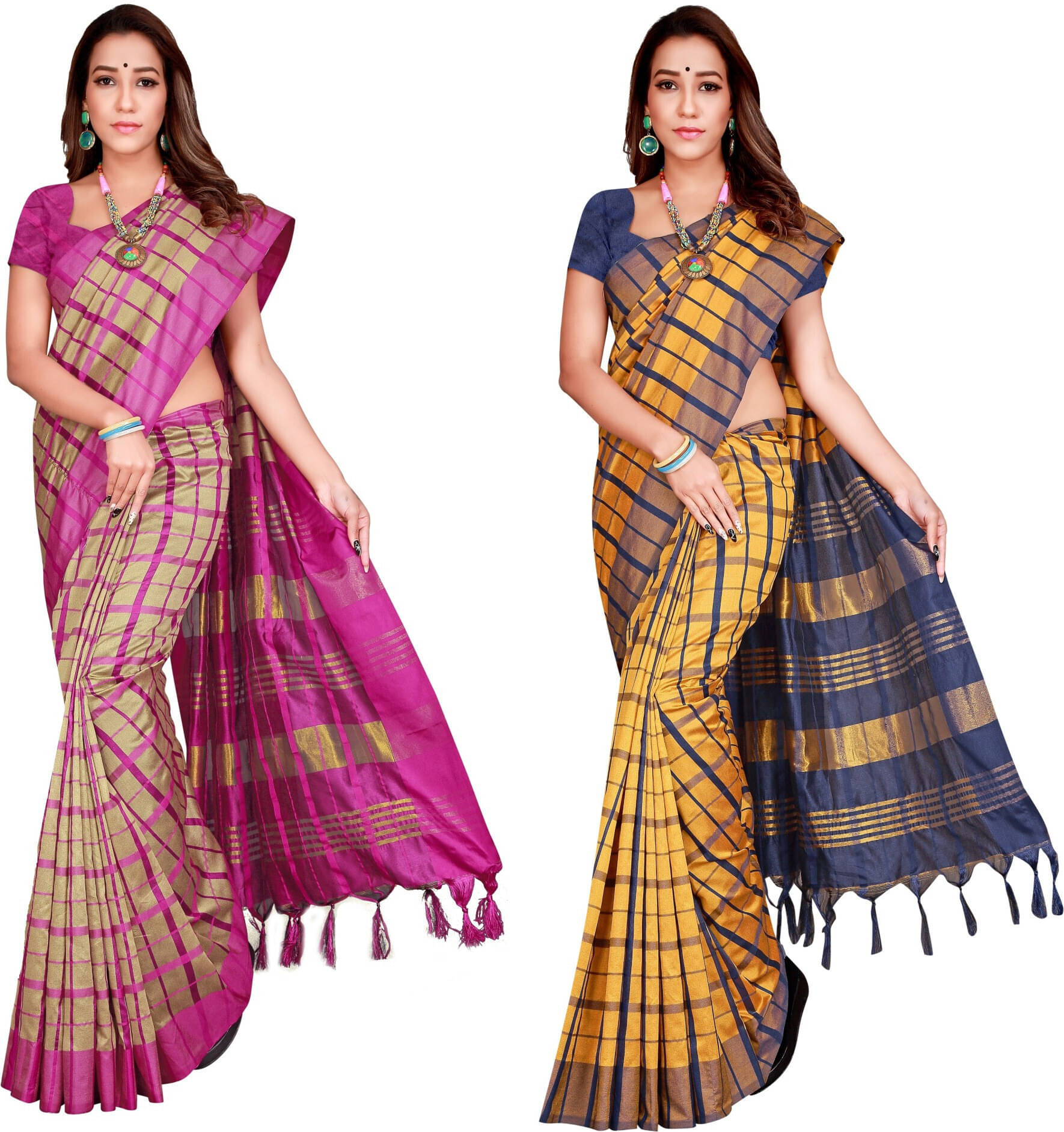 Priyansh Creation Cotton Silk Checks Saree With Unstitched Blouse Piece ( Yellow ) Priyansh Creation Cotton Silk Checks Saree With Unstitched Blouse Piece ( Yellow )