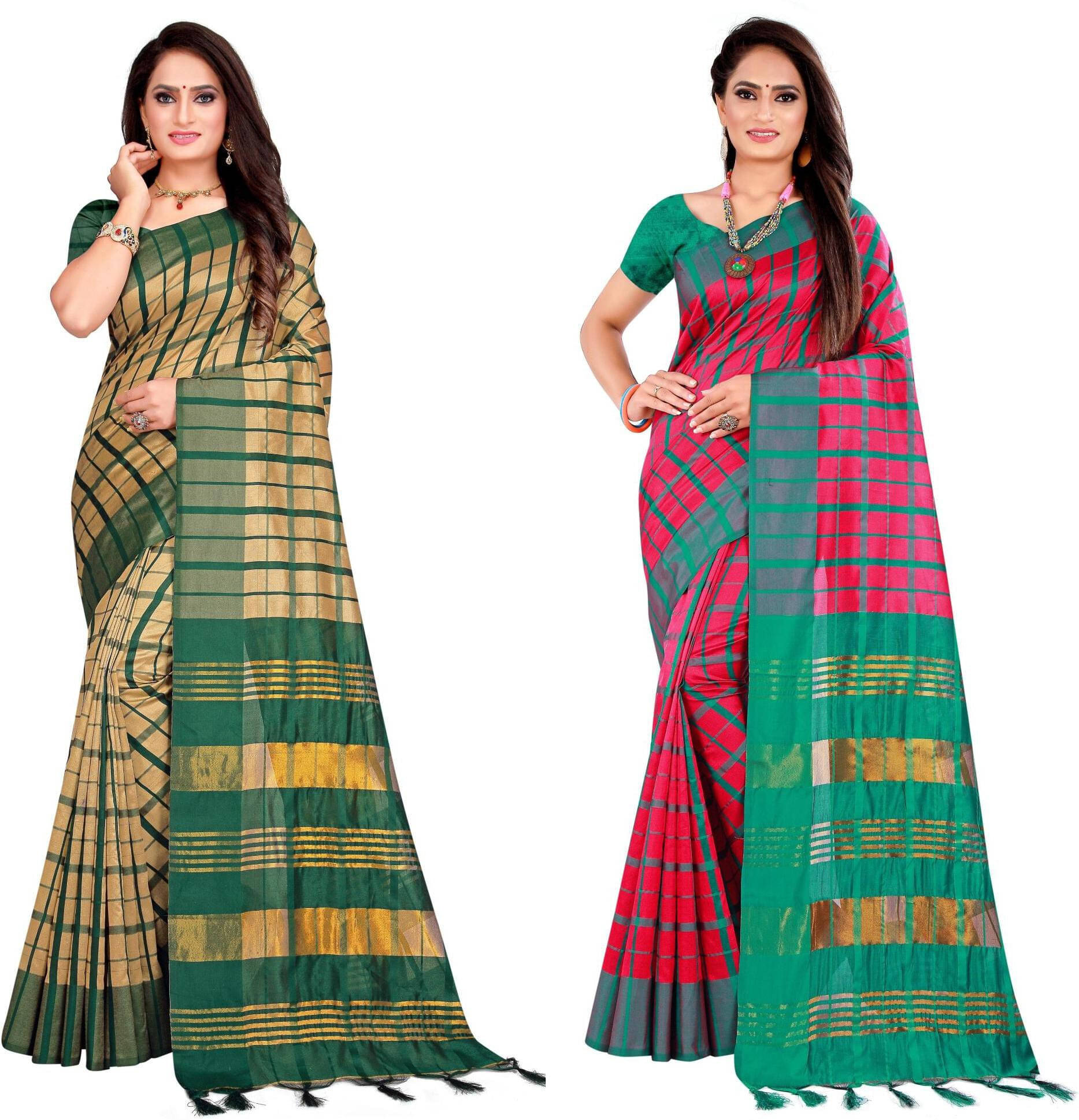 Priyansh Creation Cotton Silk Checks Saree With Unstitched Blouse Piece ( Pink ) Priyansh Creation Cotton Silk Checks Saree With Unstitched Blouse Piece ( Pink )