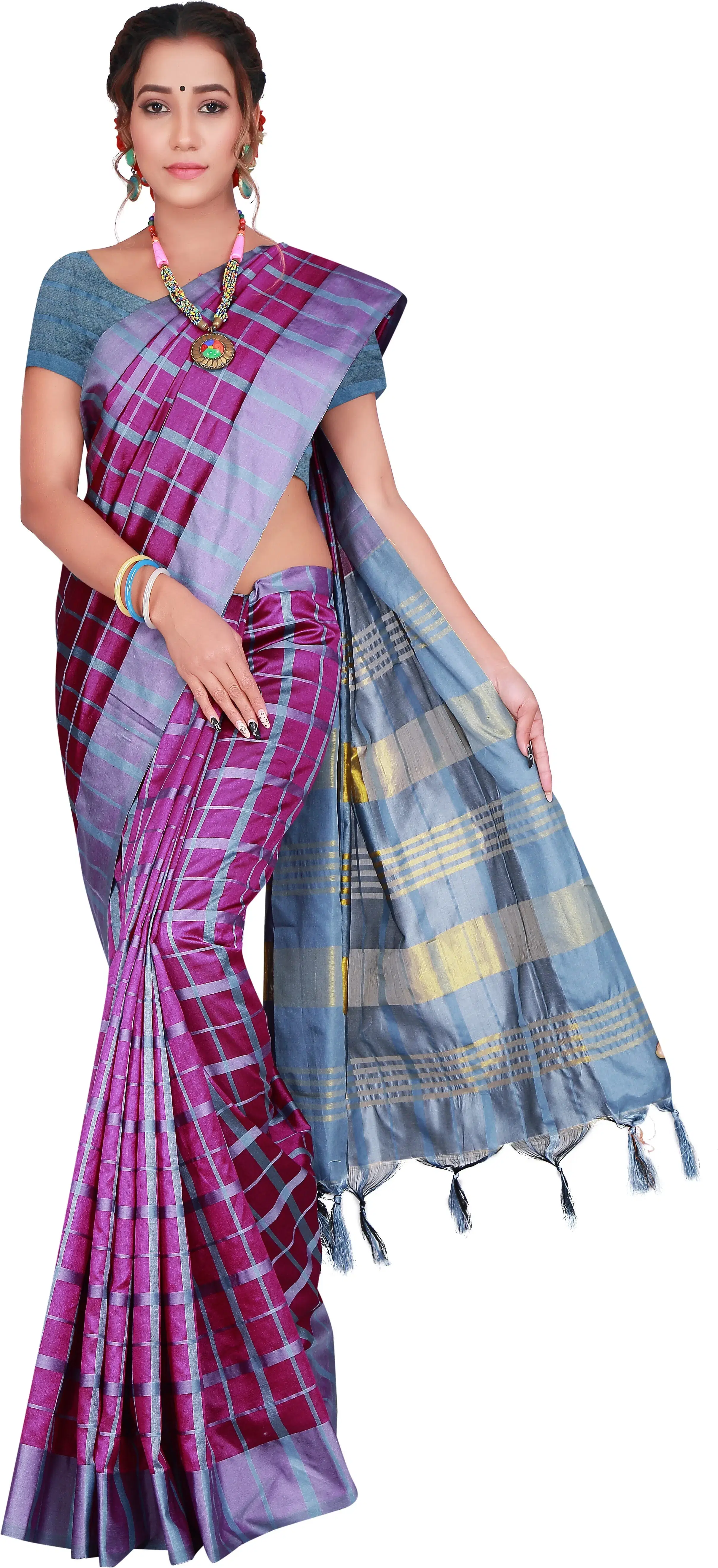 Priyansh Creation Cotton Silk Checks Saree With Unstitched Blouse Piece ( Grey ) Priyansh Creation Cotton Silk Checks Saree With Unstitched Blouse Piece ( Grey )