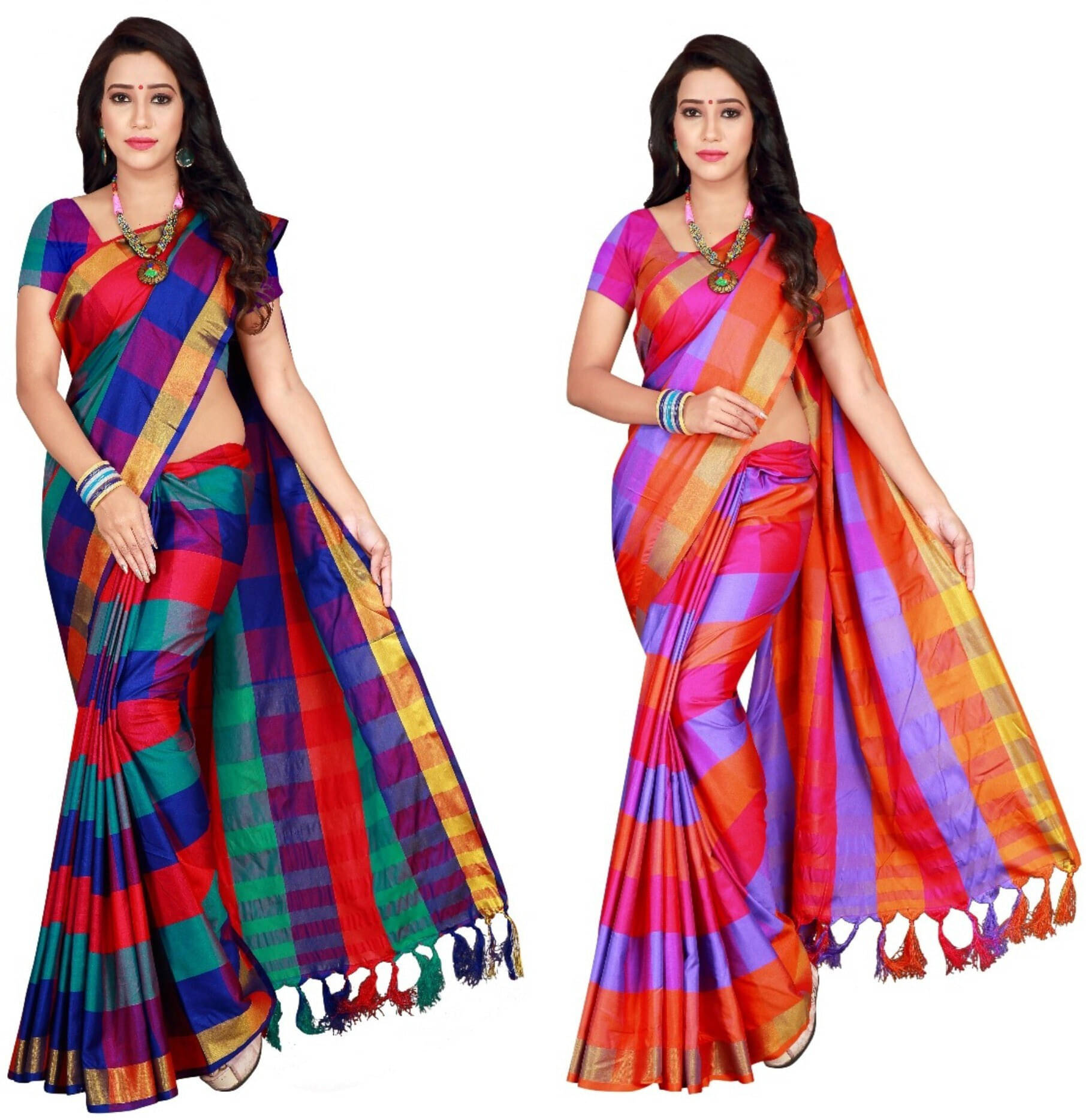     			Priyansh Creation Cotton Silk Colorblock Saree With Unstitched Blouse Piece ( Magenta )