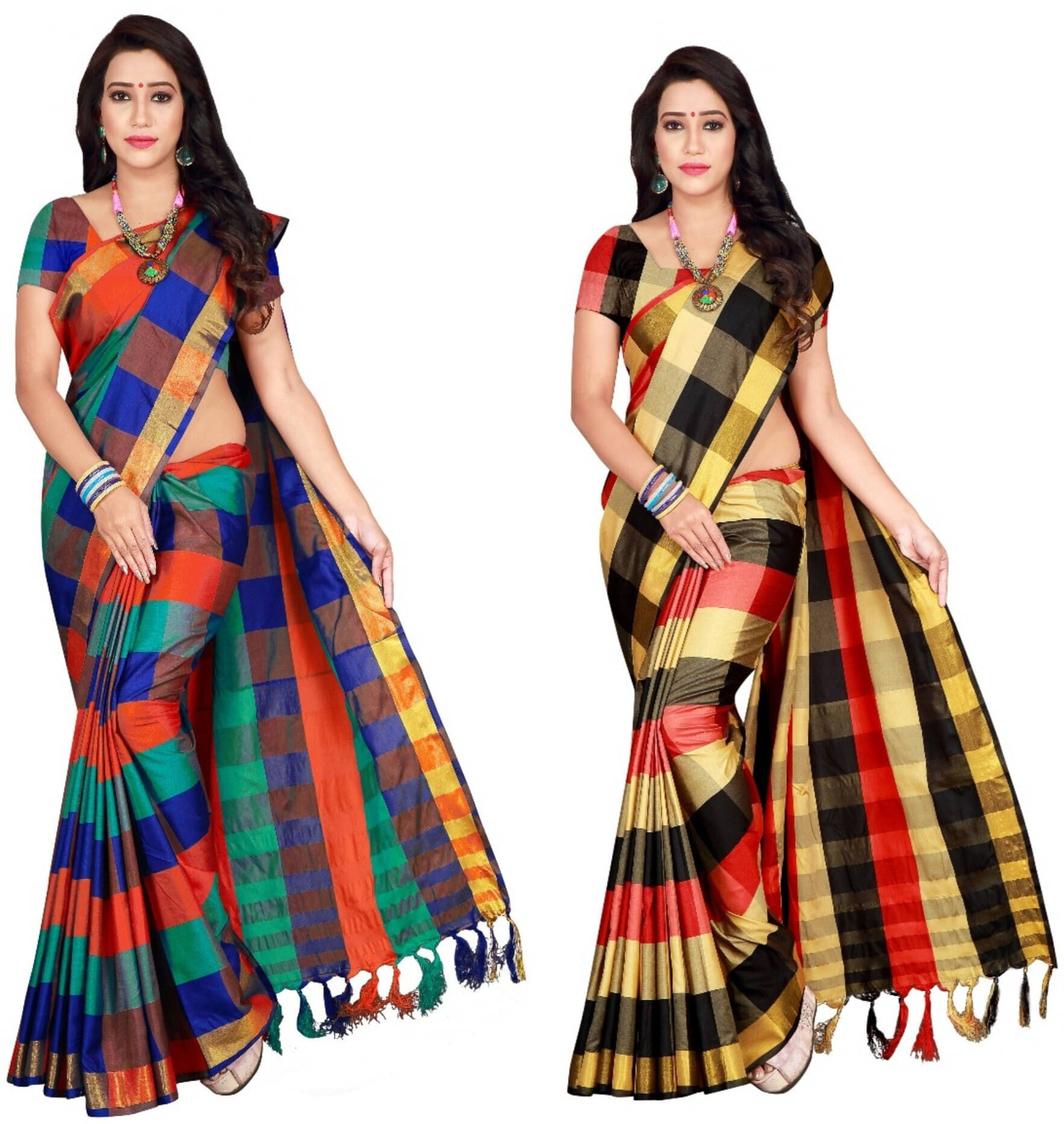 Priyansh Creation Cotton Silk Colorblock Saree With Unstitched Blouse Piece ( Gold ) Priyansh Creation Cotton Silk Colorblock Saree With Unstitched Blouse Piece ( Gold )