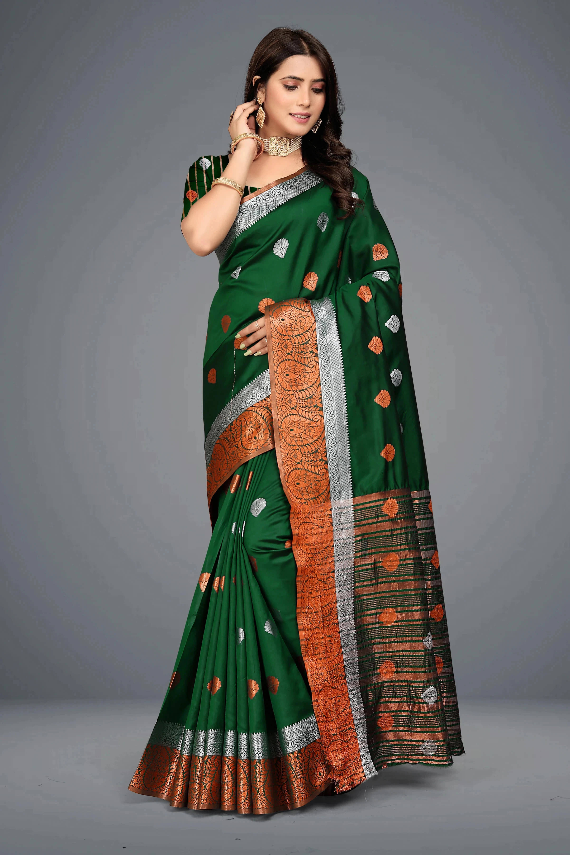     			Priyansh Creation Cotton Silk Woven Saree With Unstitched Blouse Piece ( Green )