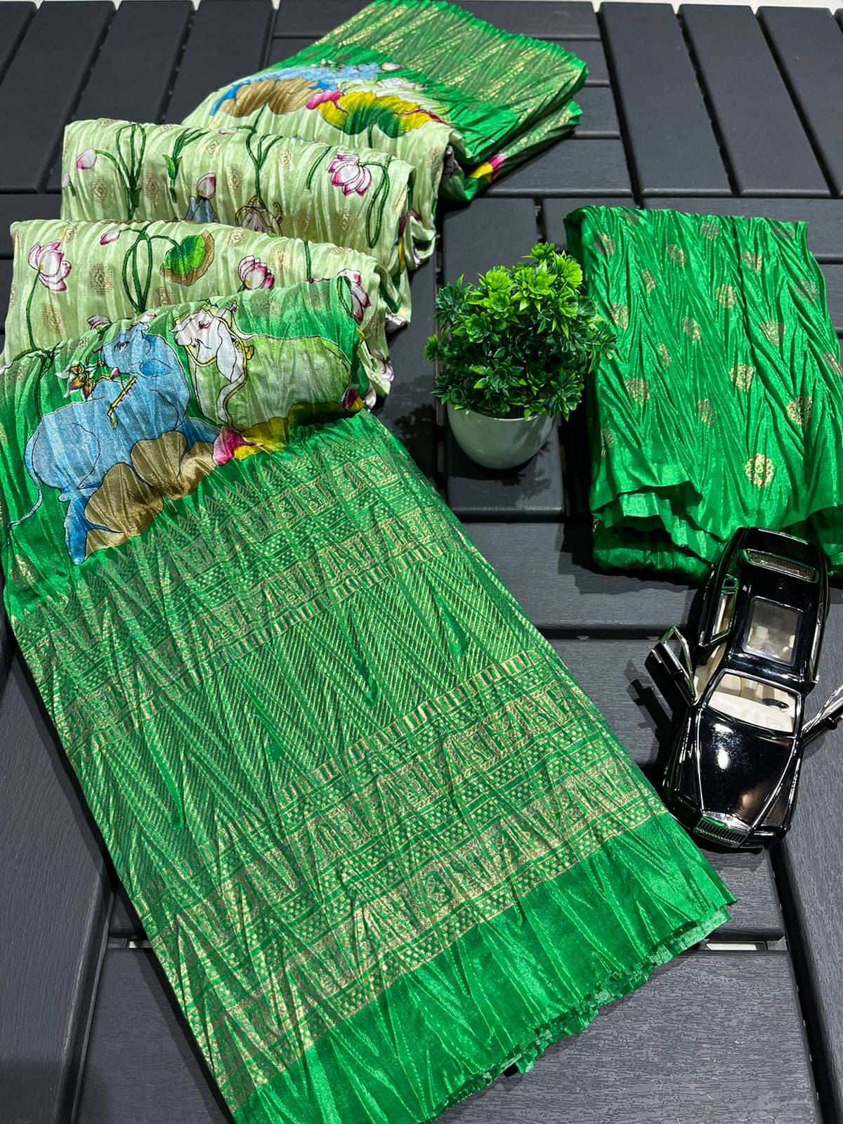 R K S M Art Silk Printed Saree With Unstitched Blouse Piece ( Green ) R K S M Art Silk Printed Saree With Unstitched Blouse Piece ( Green )