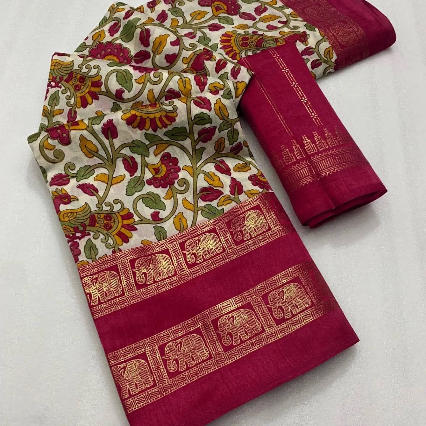 R K S M Cotton Printed Saree With Unstitched Blouse Piece ( Pink ) R K S M Cotton Printed Saree With Unstitched Blouse Piece ( Pink )
