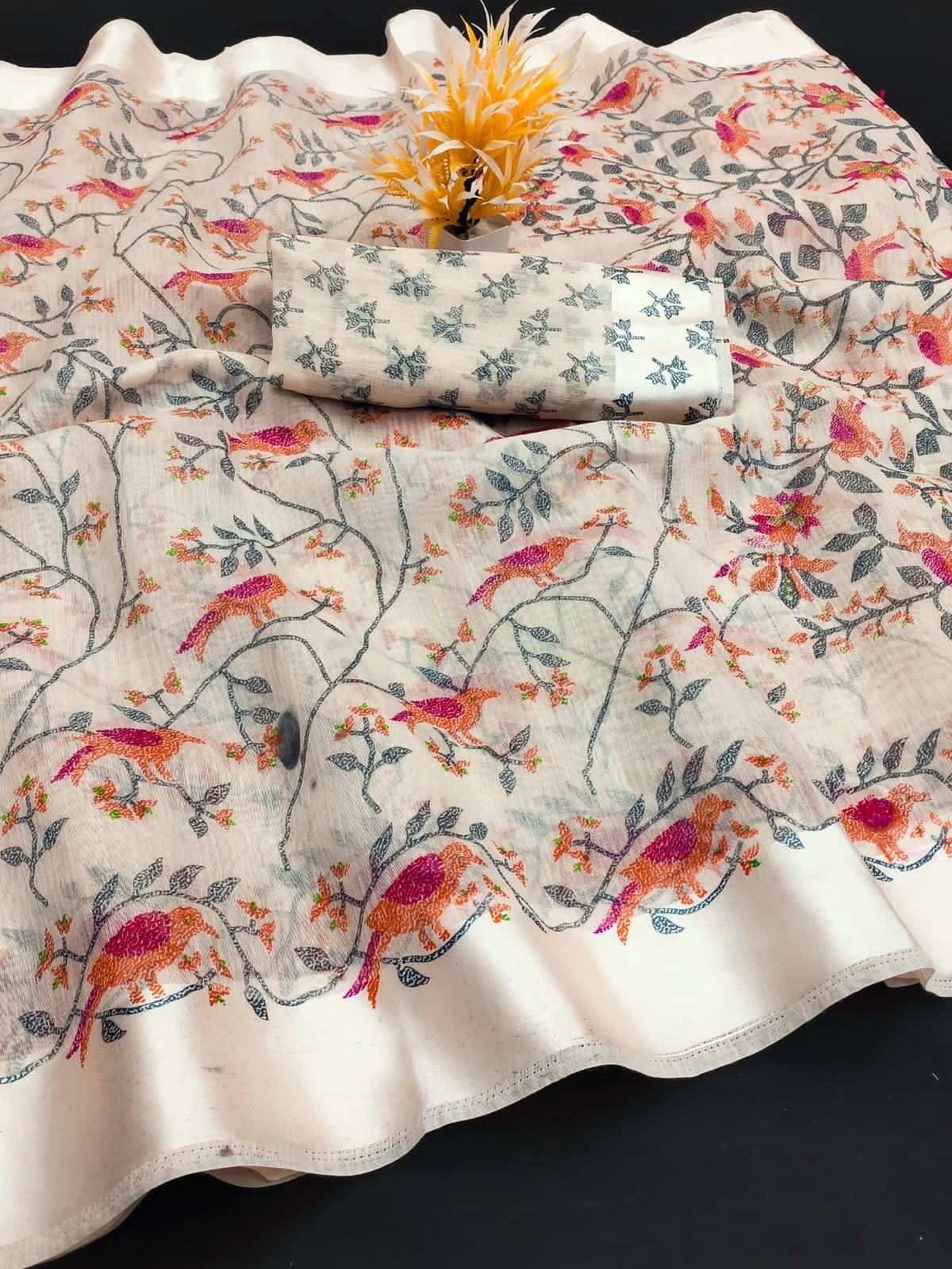     			R K S M Cotton Silk Printed Saree With Unstitched Blouse Piece ( Off White )