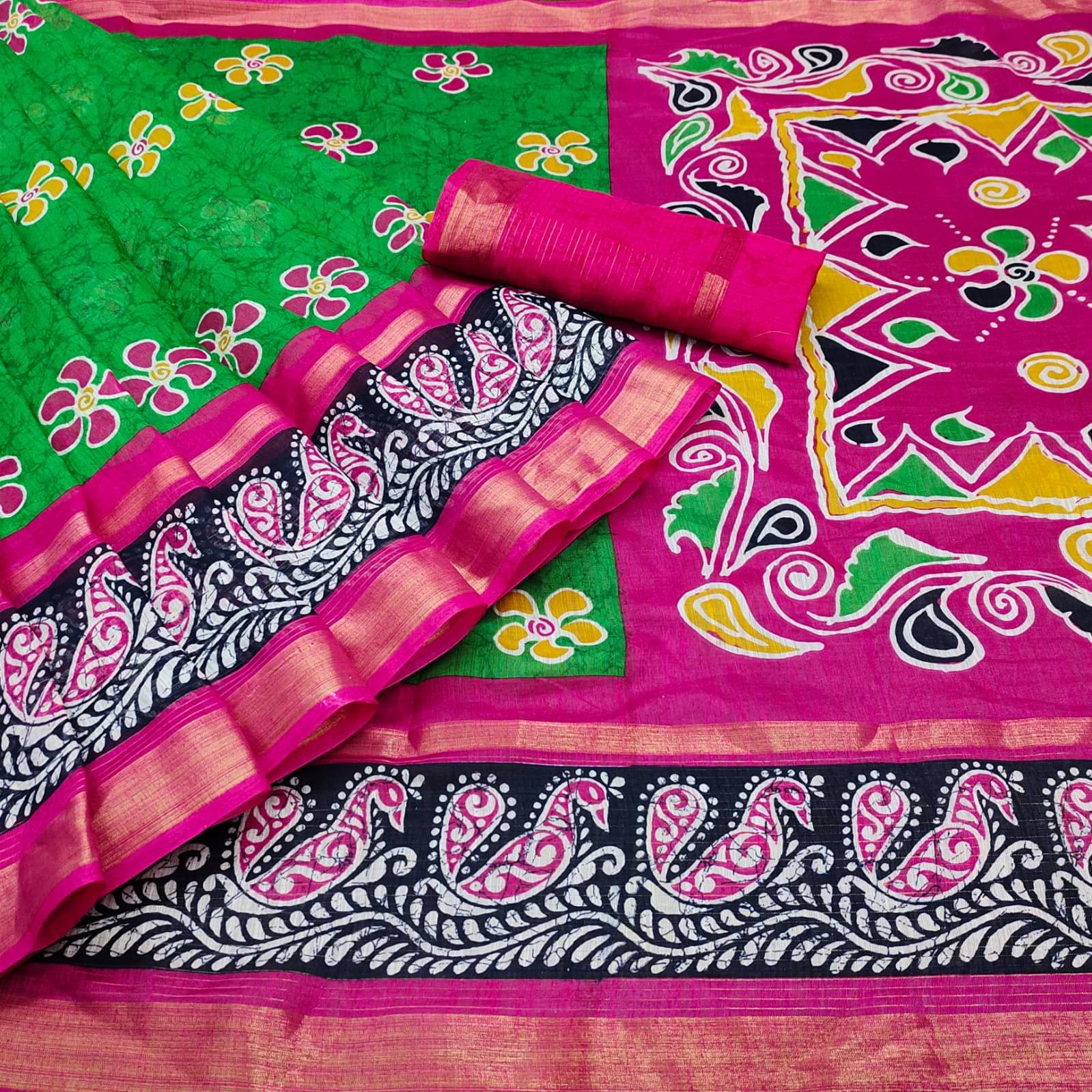 R K S M Cotton Printed Saree With Unstitched Blouse Piece ( Green )     			R K S M Cotton Printed Saree With Unstitched Blouse Piece ( Green )