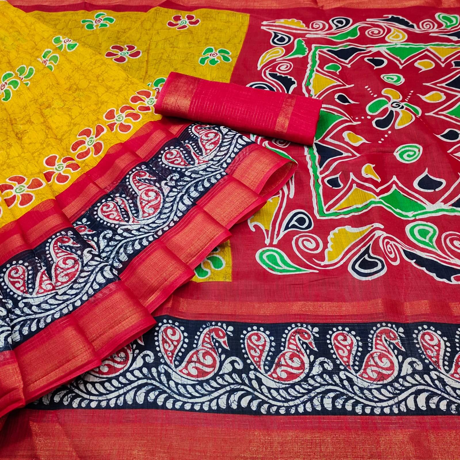 R K S M Cotton Printed Saree With Unstitched Blouse Piece ( Yellow ) R K S M Cotton Printed Saree With Unstitched Blouse Piece ( Yellow )
