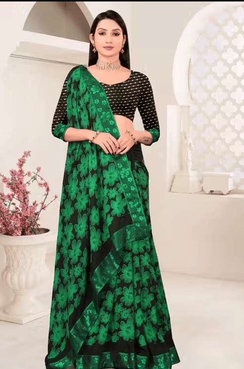     			R K S M Georgette Printed Saree With Unstitched Blouse Piece ( Green )