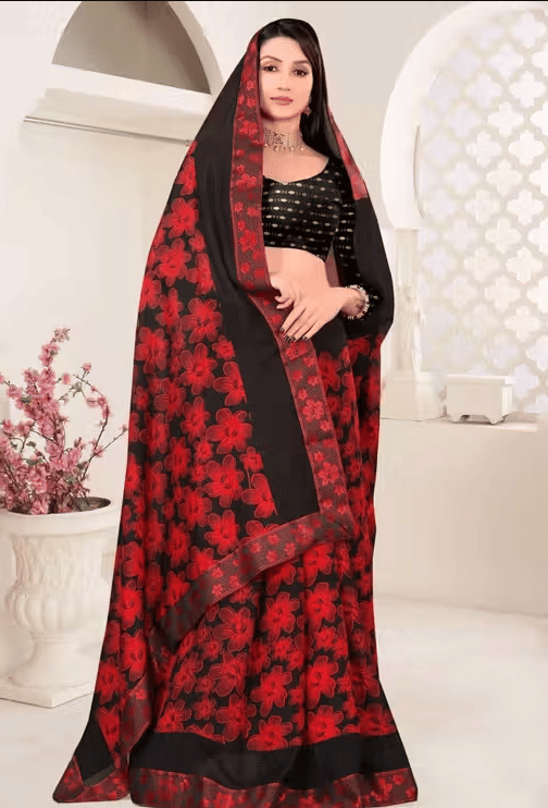     			R K S M Georgette Printed Saree With Unstitched Blouse Piece ( Red )