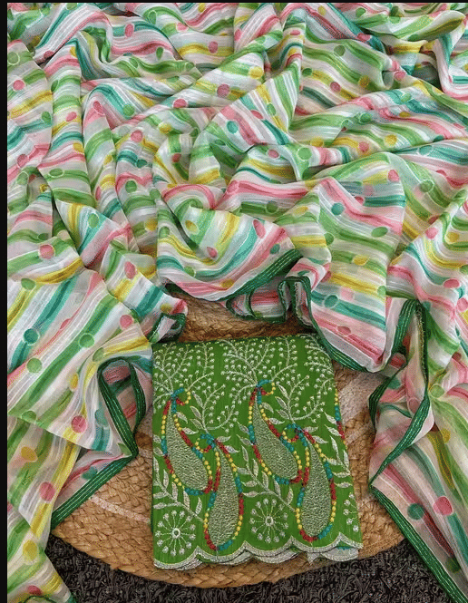 R K S M Georgette Printed Saree With Unstitched Blouse Piece ( Green ) R K S M Georgette Printed Saree With Unstitched Blouse Piece ( Green )