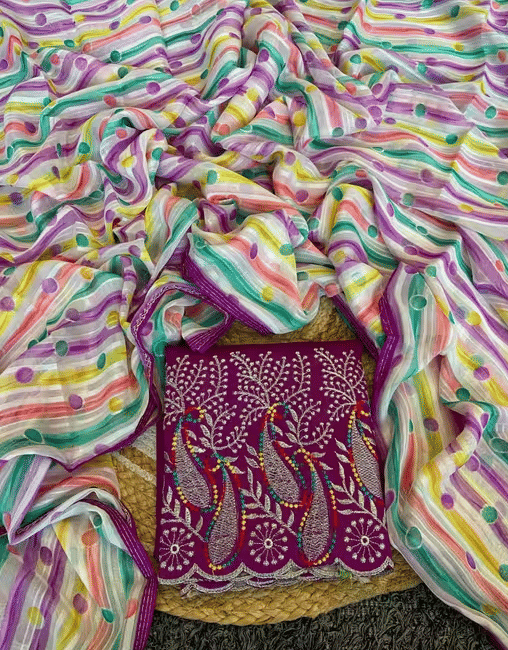 R K S M Georgette Printed Saree With Unstitched Blouse Piece ( Purple ) R K S M Georgette Printed Saree With Unstitched Blouse Piece ( Purple )
