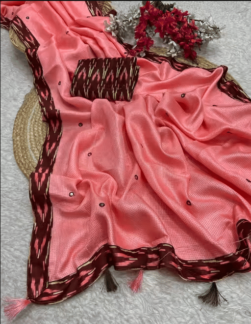     			R K S M Jute Solid Saree With Unstitched Blouse Piece ( Pink )