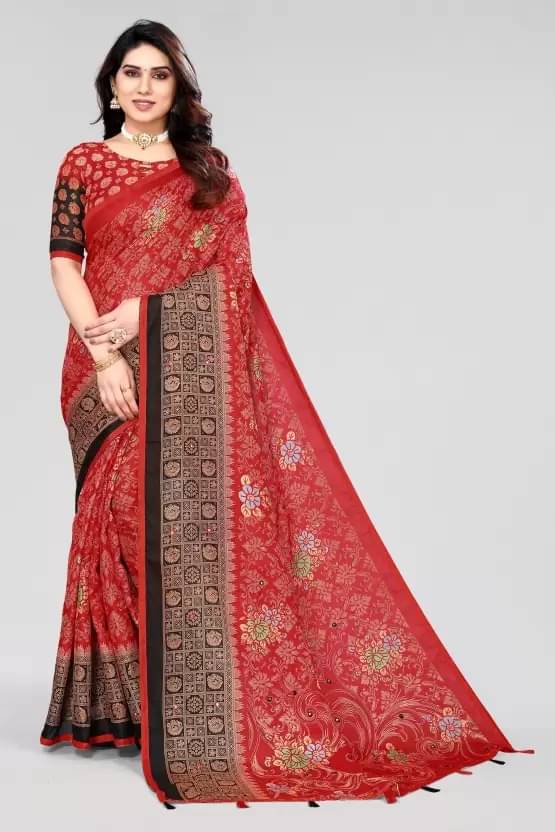 R K S M Jute Printed Saree With Unstitched Blouse Piece ( Red ) R K S M Jute Printed Saree With Unstitched Blouse Piece ( Red )
