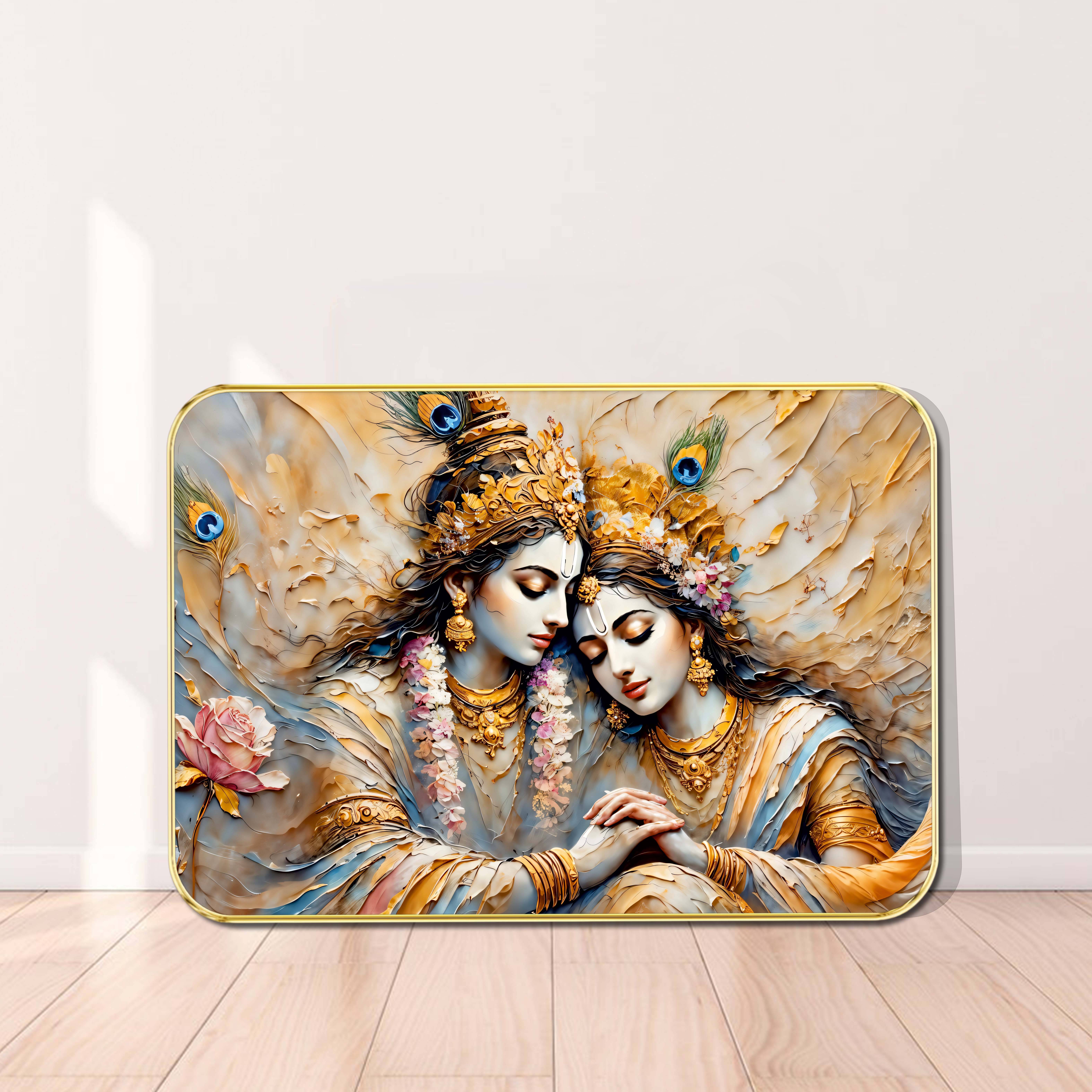 Radha Krishna Wall Art | Divine Romantic Spiritual Painting with 3D Textured Effect & Peacock Feathers | HD Print on Premium MDF | Framed Decorative Artwork for Living Room, Pooja Room Radha Krishna Wall Art | Divine Romantic Spiritual Painting with 3D Textured Effect & Peacock Feathers | HD Print on Premium MDF | Framed Decorative Artwork for Living Room, Pooja Room