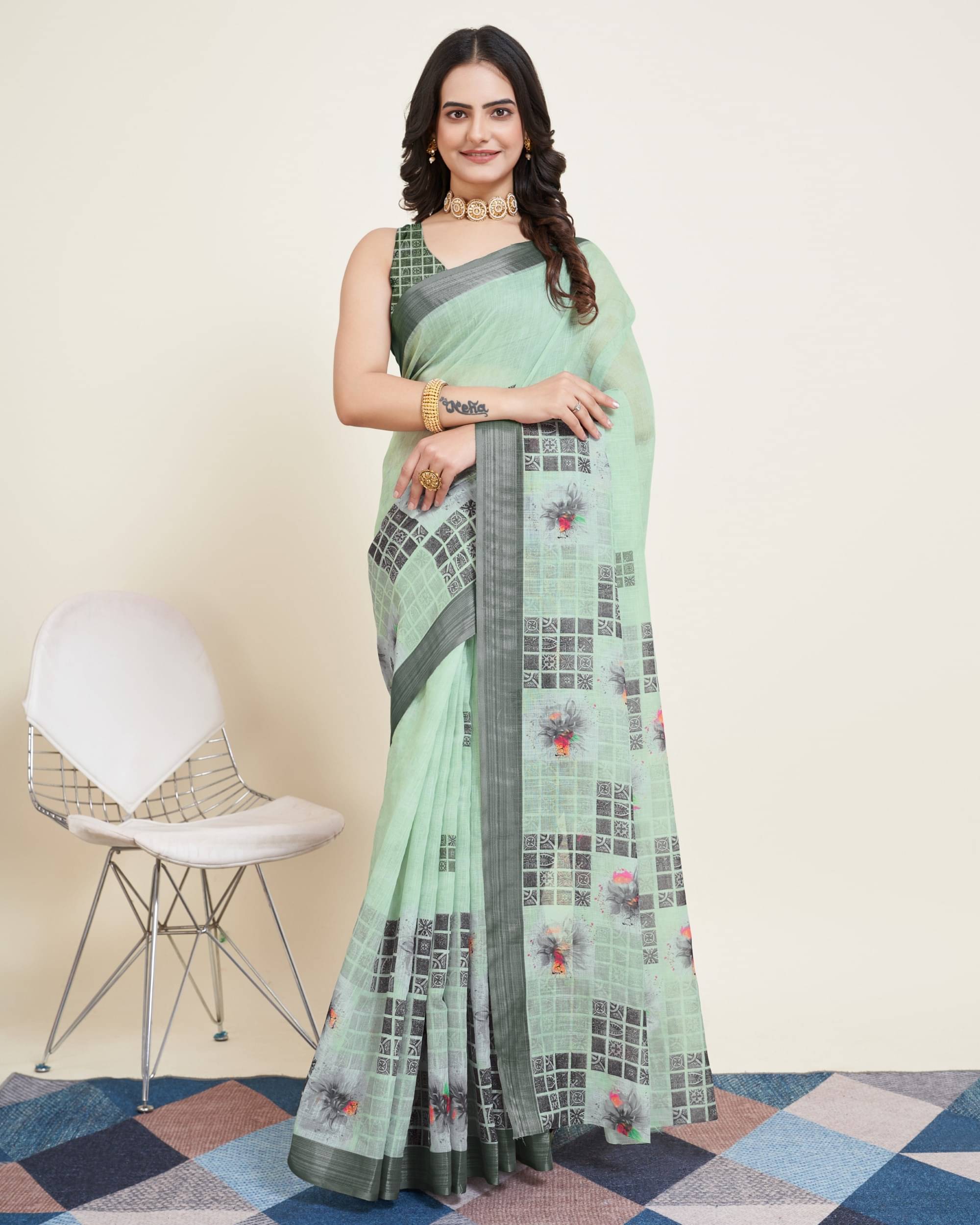Rangtulika Ethnics Cotton Printed Banarasi saree With Unstitched Blouse Piece ( Green ) Rangtulika Ethnics Cotton Printed Banarasi saree With Unstitched Blouse Piece ( Green )
