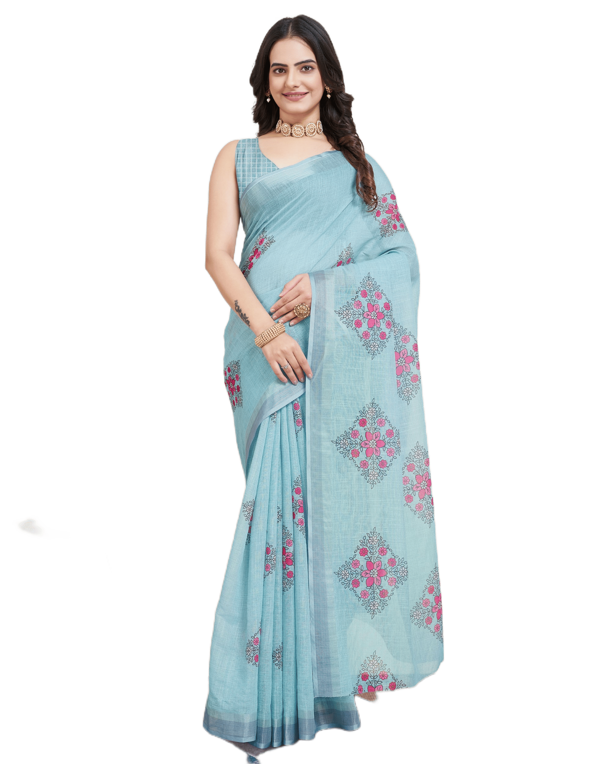 Rangtulika Ethnics Cotton Printed Banarasi saree With Unstitched Blouse Piece ( Blue ) Rangtulika Ethnics Cotton Printed Banarasi saree With Unstitched Blouse Piece ( Blue )